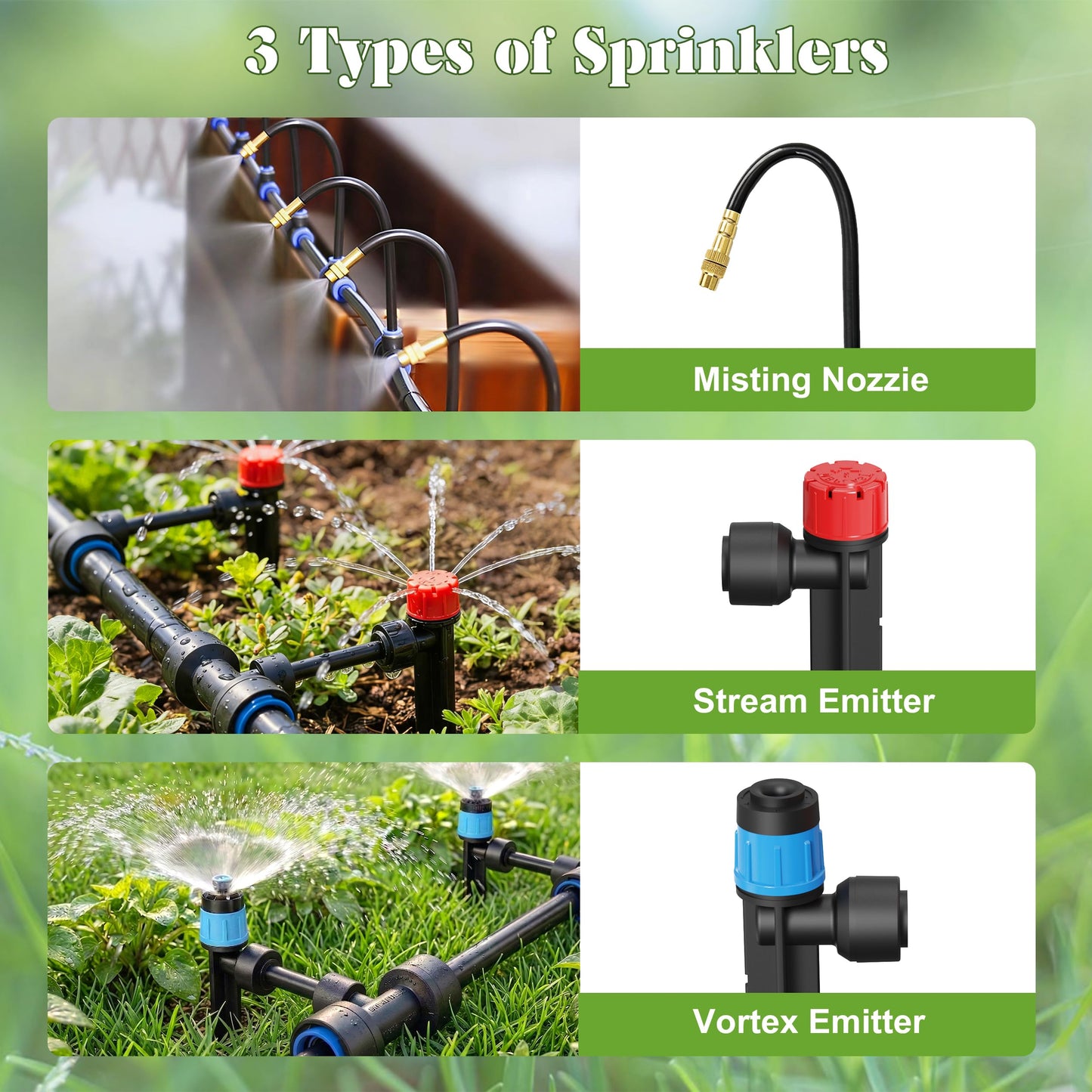 Drip Irrigation Kit for Garden, Automatic Plant Watering System with Quick Connect Fittings, Water Saving Irrigation Tubing Hose and Accessories for Yard, Greenhouse, Lawn & Raised Bed (60FT)