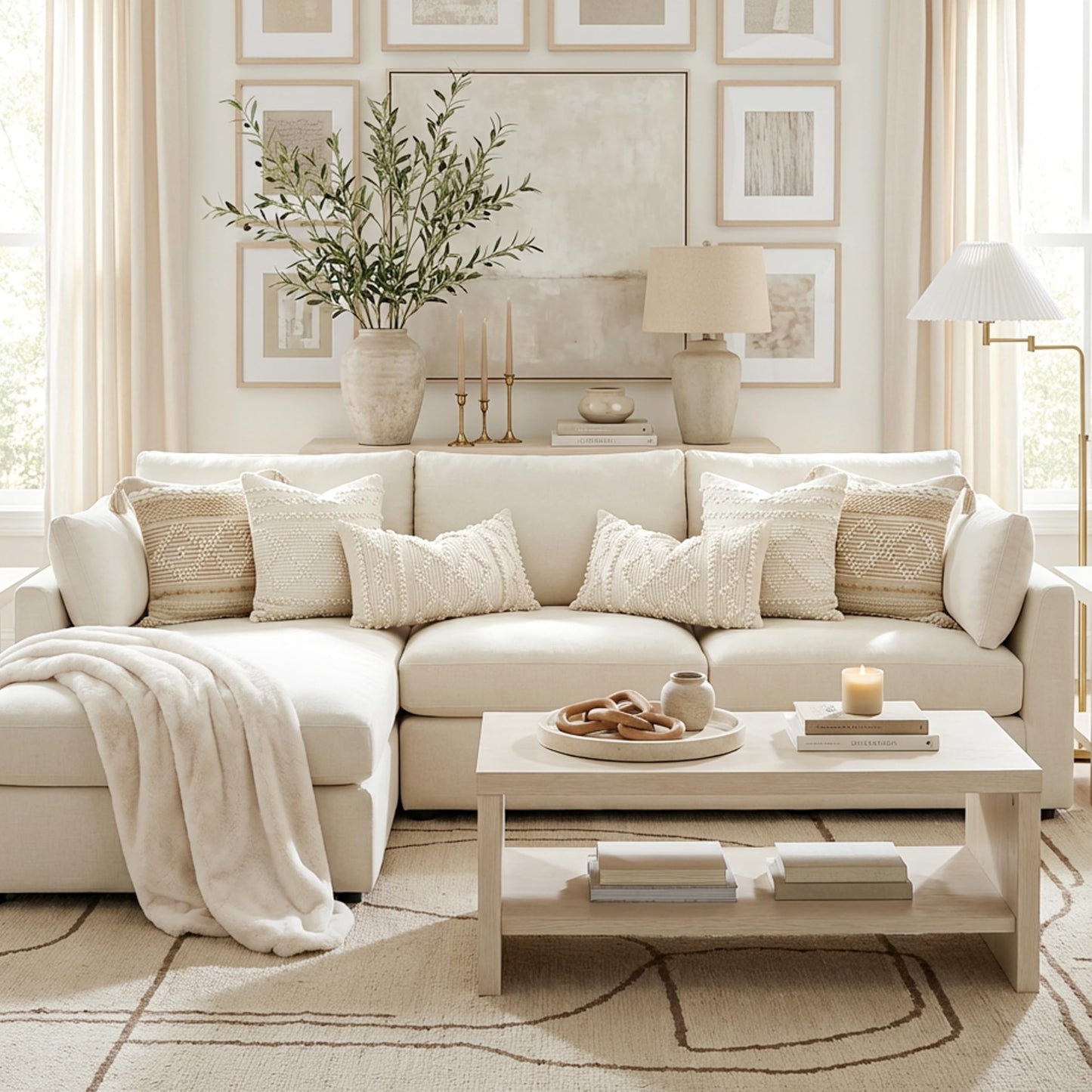 BlissBlush Pure White Decorative Throw Pillow Cover 20X20, Boho Accent Pillow for Couch, Square Modern Farmhouse Pillowcase for Living Room Couch Sofa Cushion Home Décor (Pack of 1)