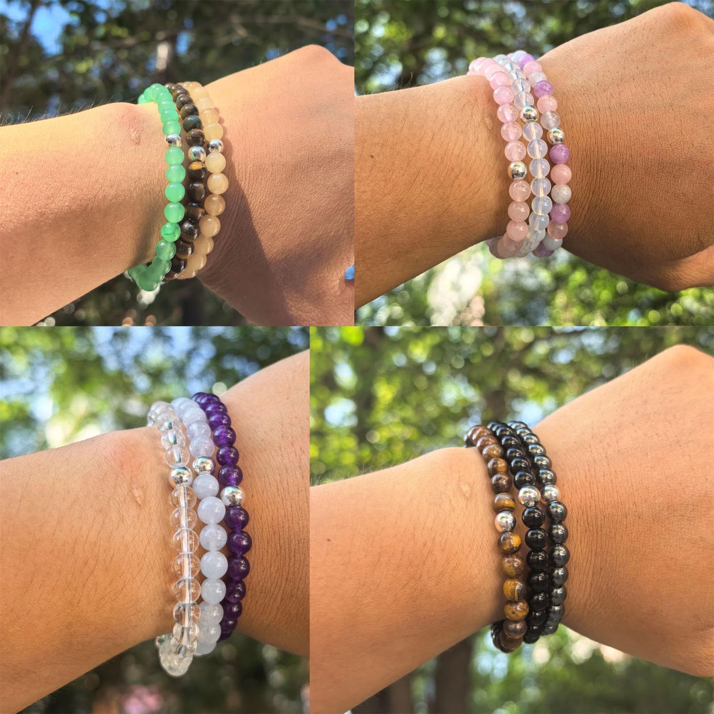 Crgwxzl 3pcs Empath Protection Bracele,Healing Pink Rose Crystal Bracelets for Women Men,Natural Stone Amethyst Opal Beaded Spiritual Gemstone Jewelry Gifts