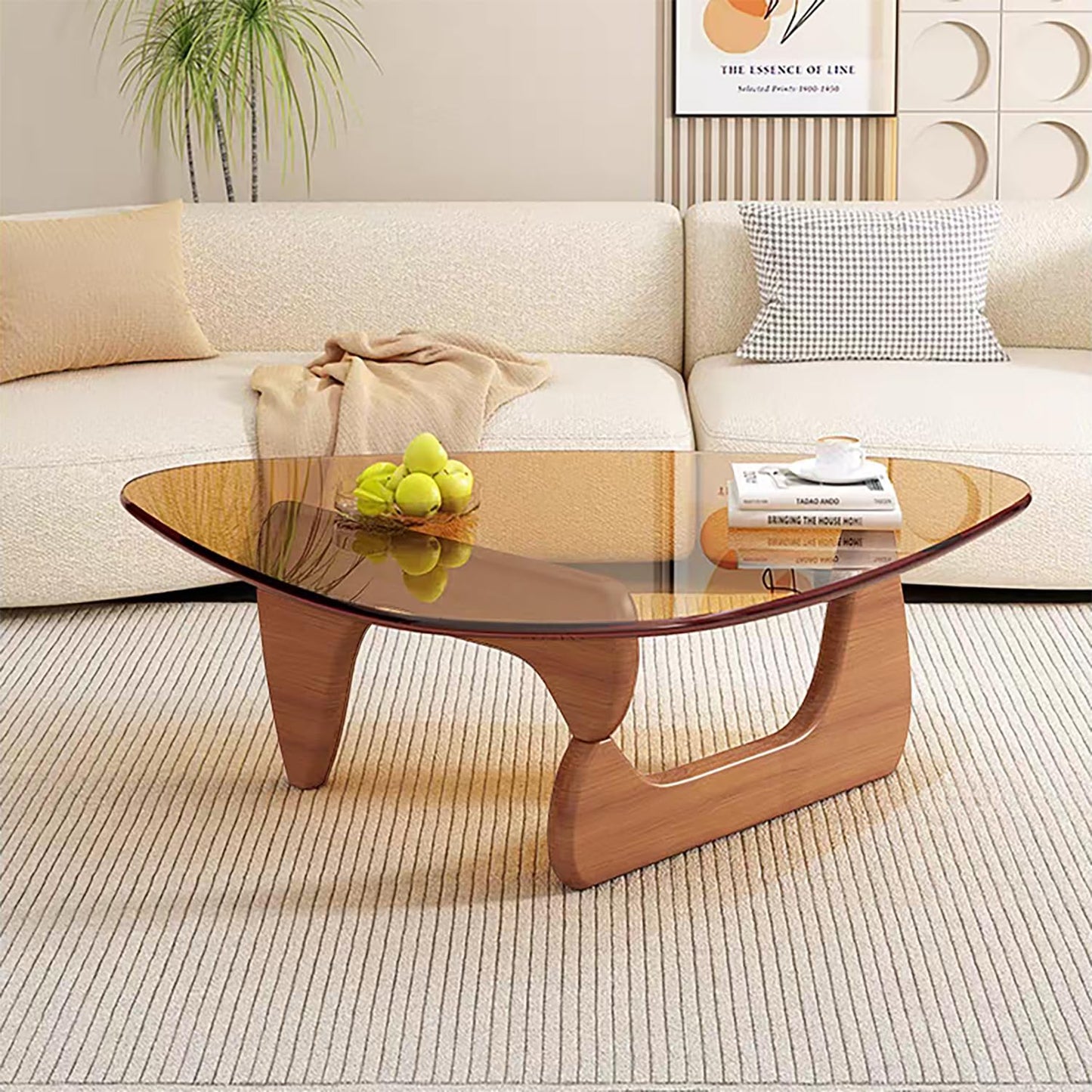 Modern Glass Coffee Table, Mid Century Small Coffee Table, Coffee Table for Living Room,Suitable for Bedroom Living Room Reception Office Tables (Walnut/Brown, Small)