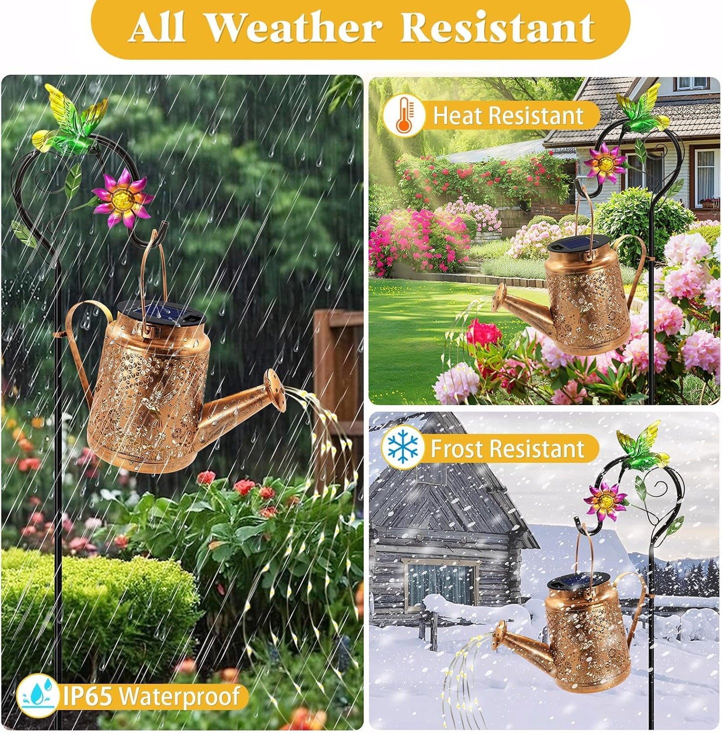 Big Solar Lanterns Outdoor Waterproof, Gifts for Mom Grandma Women Wife Daughter Mother's Day, Hummingbird Sunflower Watering Can with Shepherd Hook, Hanging Lanterns, Solar Path Lights Outdoor Decor