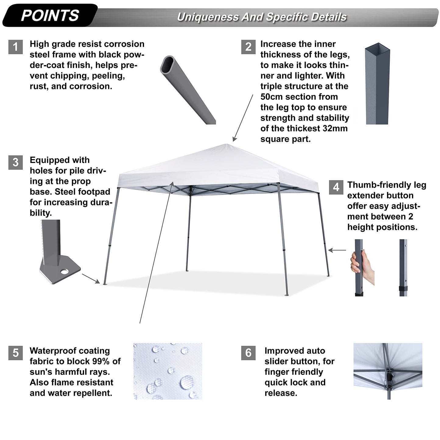 ABCCANOPY Stable Pop up Outdoor Canopy Tent 12 x 12 ft Base / 10 x 10 ft Top, White