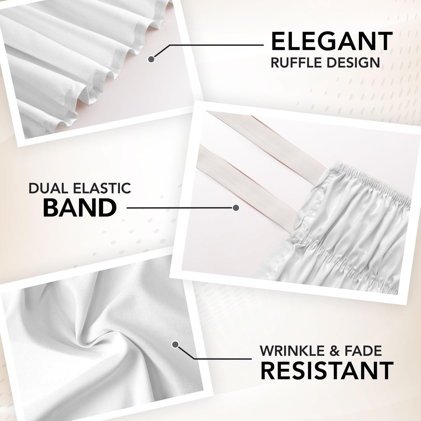 Wrap Around Ruffle Queen Size Bed Skirt – Adjustable Buckle & Elastic Belt for Easy Installation, 16 Inch Drop – Brushed Microfiber - Machine Washable, Fade and Wrinkle Resistant, White