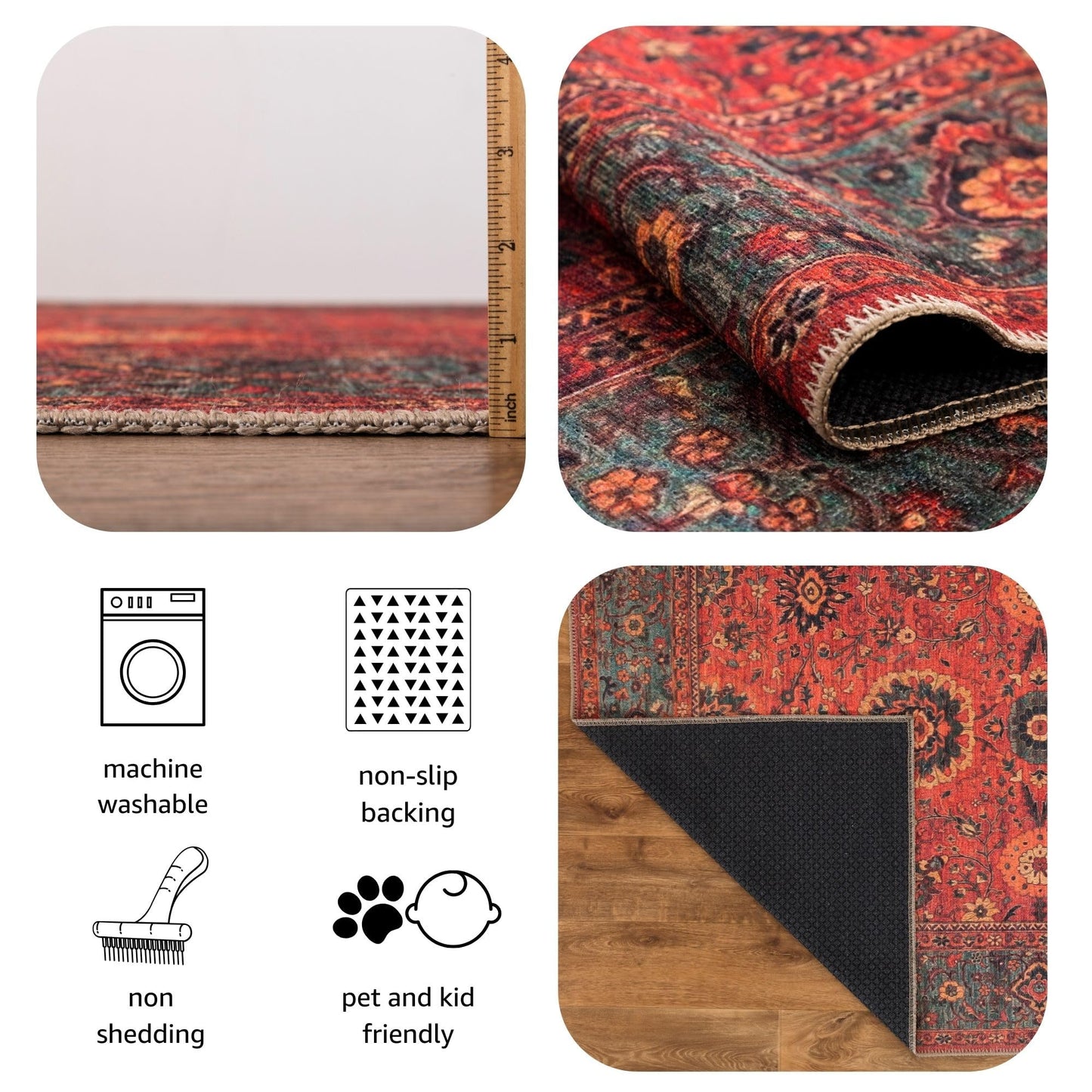 Keen Home Design 48"x72" Rug - Machine Washable Area Rug with Non-Slip Backing, Ideal for Living Room, Dining Room, Bedroom - Vintage, Easy Clean, Durable, Low Pile Rug - (4' x 6')