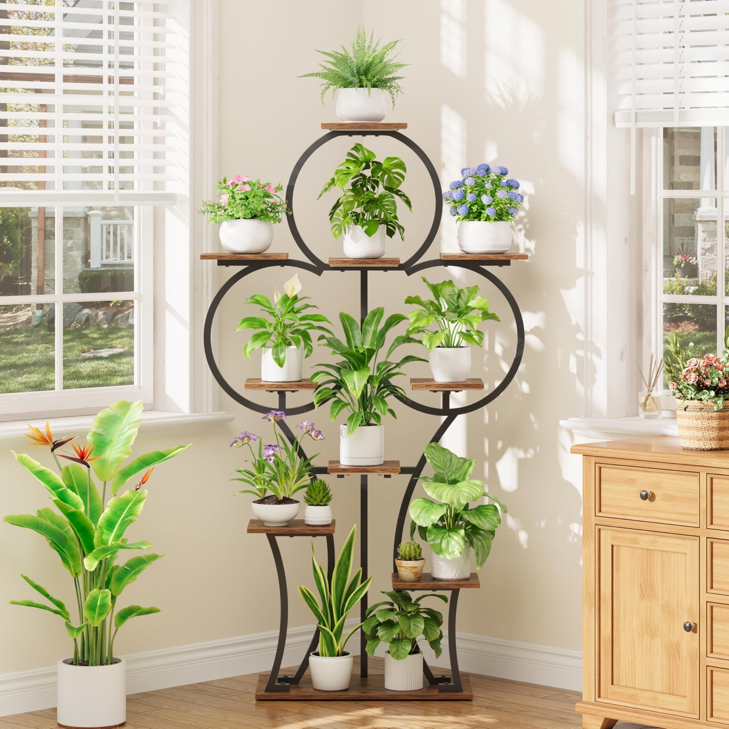 POZILAN Plant Stand Indoor with Grow Lights - 63" Indoor Plant Stands, 10 Tiered Plant Shelf for Indoor Growing, Corner Lighted Plant Shelves for Balcony, Living Room, Patio, Black