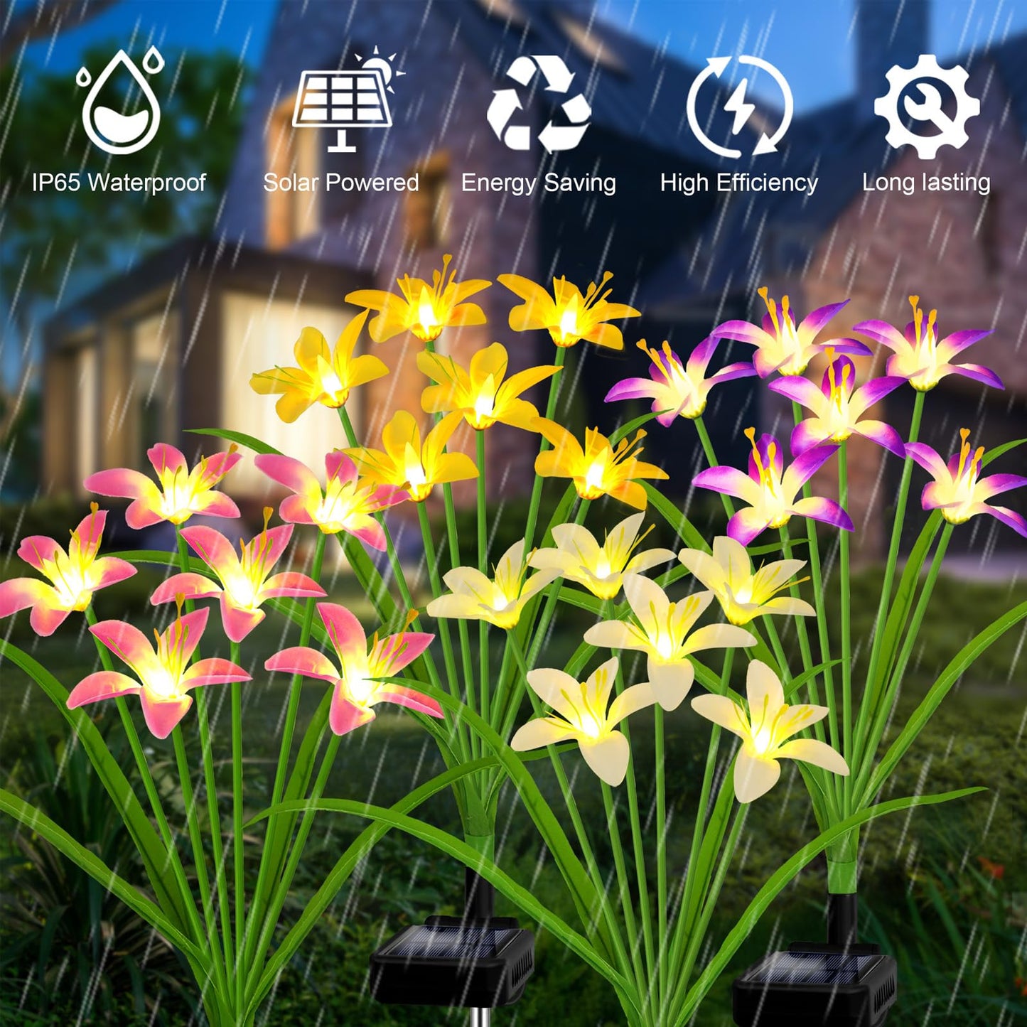 stadeco Solar Garden Lights New Upgraded Solar Wild Lily Flower Lights, Yard Patio Pathway Deco High Flexibility Copper Wire & Handmade Silk Artificial Flowers Never Wither, Gift for Family Friends