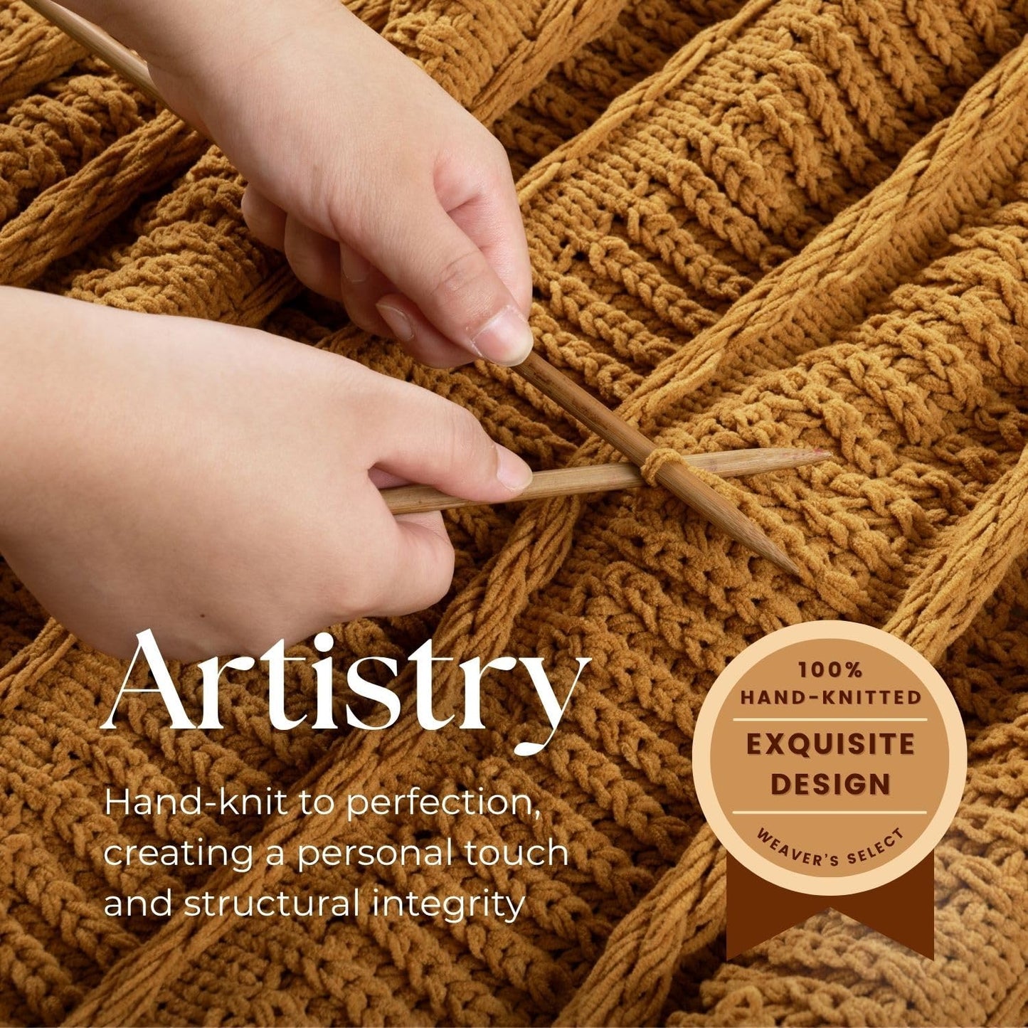 Boho Knitted Chenille Blanket with Tassels - Lightweight & Soft All-Season Throw - 3D Classic Pattern for Living Room Bedroom Couch, Amber Brown, Throw 50"x60"