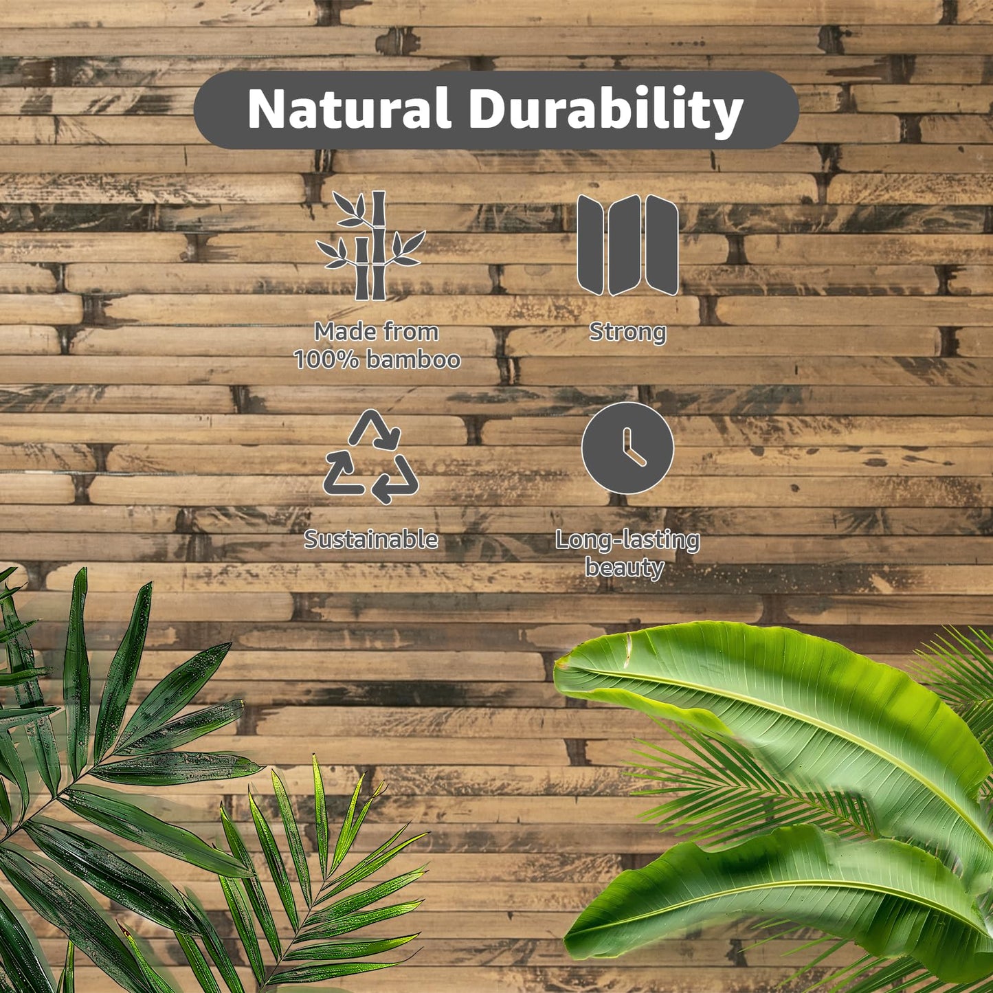 Art3d Natural Bamboo Wall Panel for Interior Wall Decor, Renewable Pole Wrap Wainscoting Paneling for Wall Ceiling Furniture Cabinet Office, 48 x 96 Inch - Dark Burned