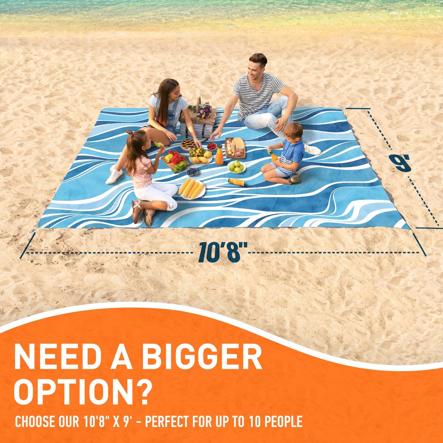 Everlasting Comfort Large Beach Blanket Waterproof & Sandproof - 80" x 80"/ 6.7ft x 6.7ft - Lightweight Picnic Mat, Camping Necessities for 4 People - Accessories for Outdoor Festivals - Blue