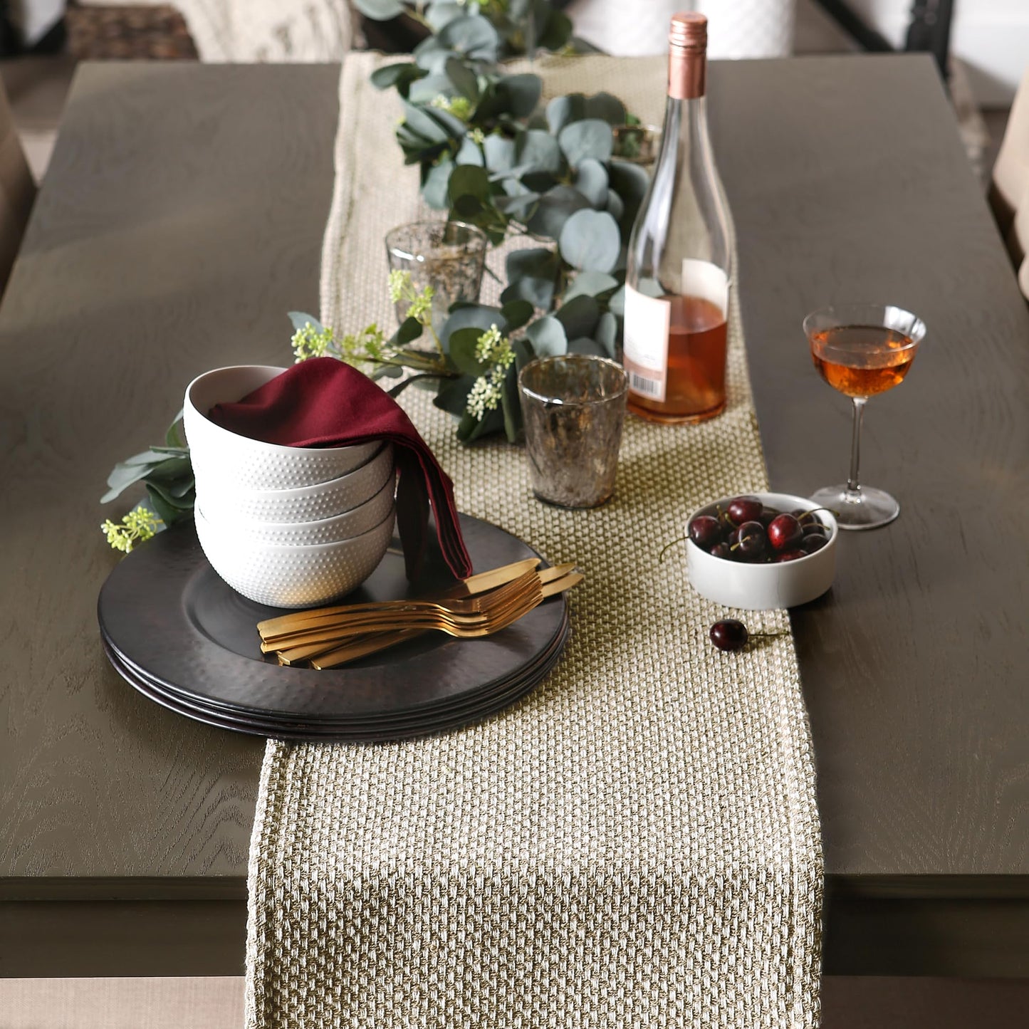 DII Woven Basics Collection 100% Cotton Knit Table Runner, 15x72, Stone