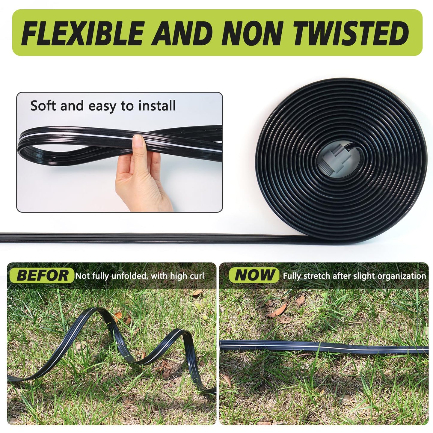 Apgooface Sprinkler Hose with Holes, Flat Soaker Hose 100 Ft (25 ft 4pack) with Garden Staples and Splitters, Watering Drip Irrigation Hoses for Lawn, Vegetable and Garden Beds (100 ft)