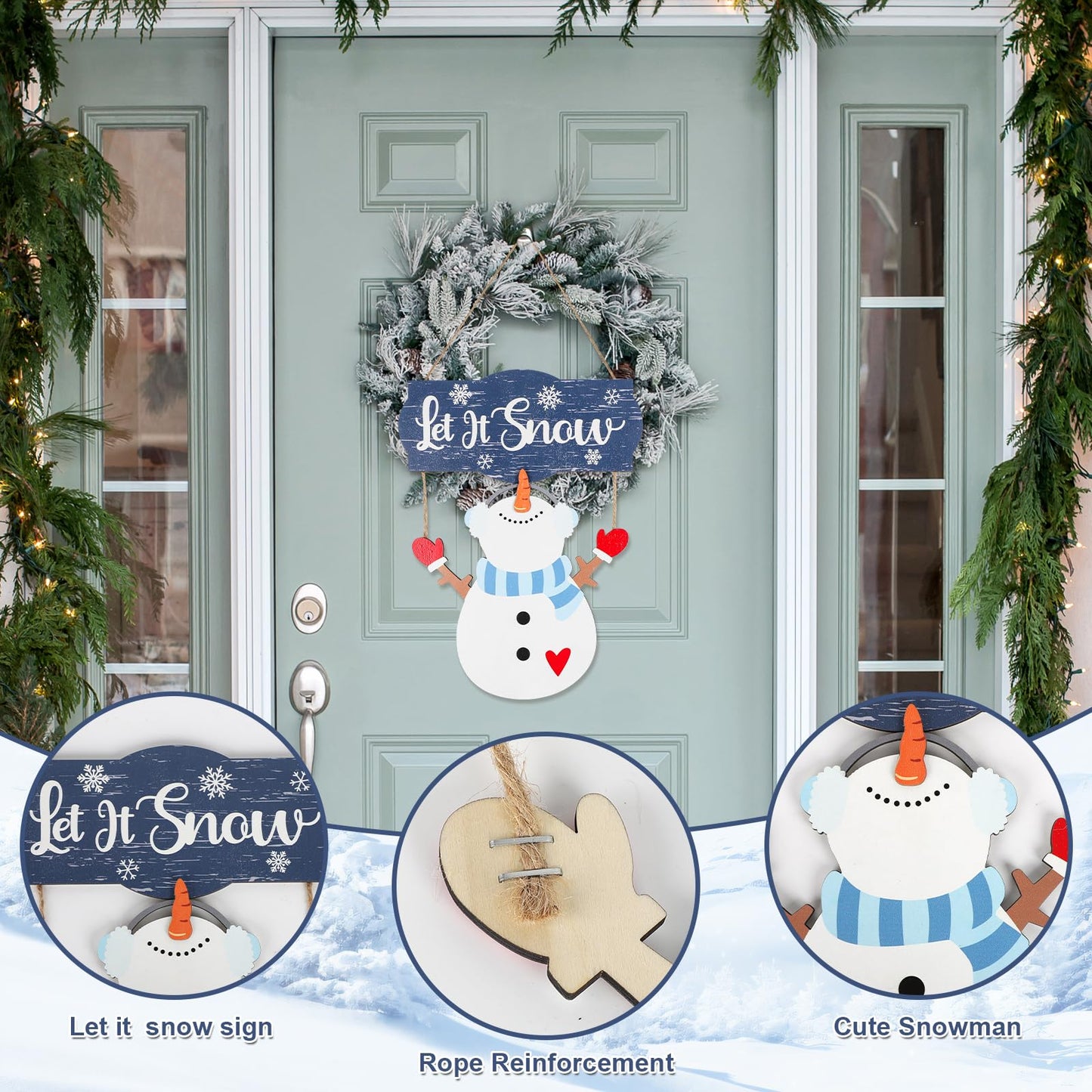 Winter Snowman Sign Decorations, Wooden Let It Snow Snowman Door Sign, Winter Decor for Door Wall Christmas Holiday Home Office School Decor (Snowman)