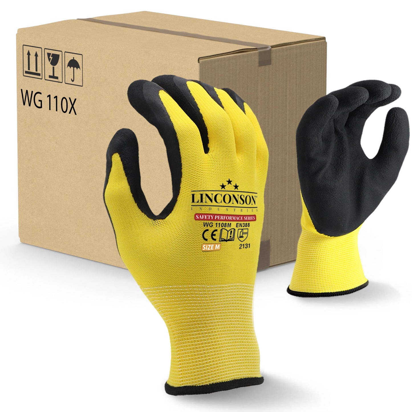 linconson 12 Pack Safety Performance Series Construction Mechanics Work Gloves (Yellow, S (Pack of 12))