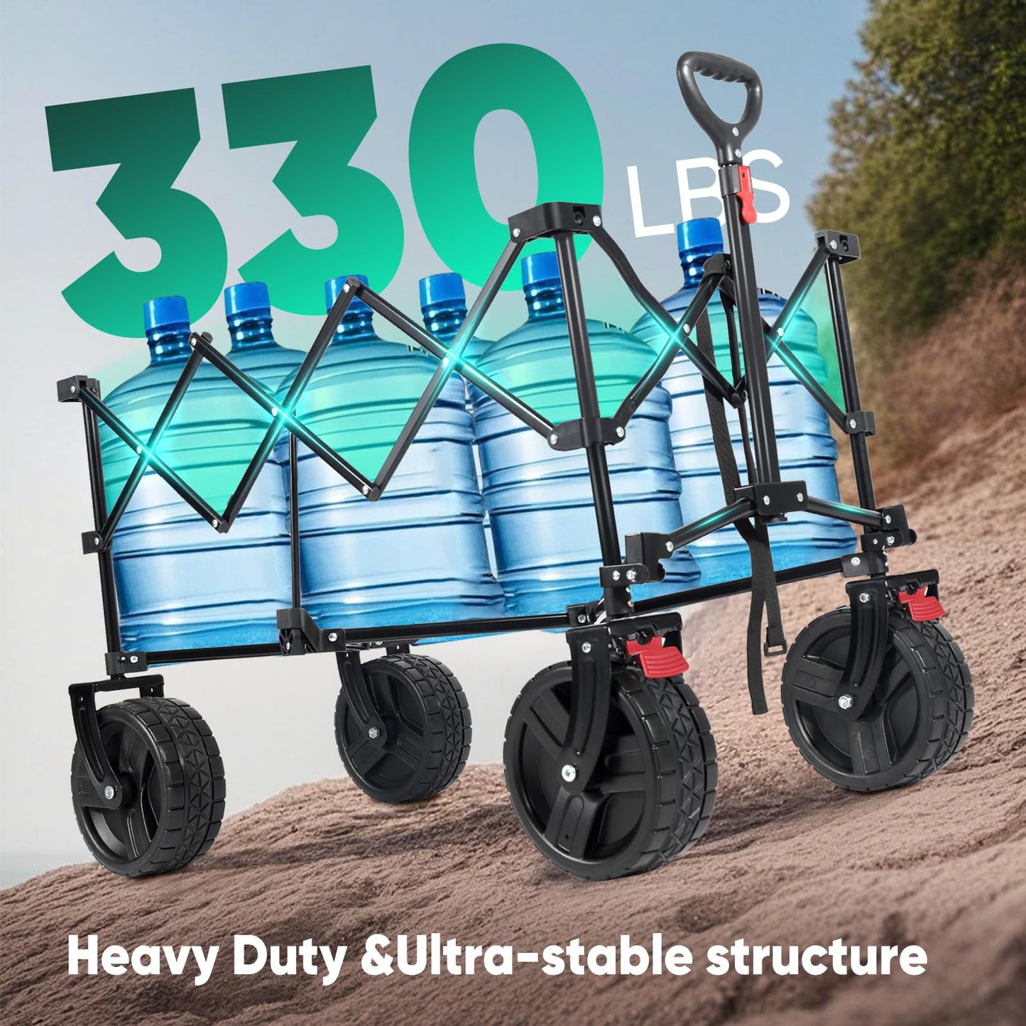 Sekey 220L Wagons Carts Foldable with Big All-Terrian Beach Wheels, Collapsible Heavy DutyWagon with Cup Holders, Extra Large Folding Wagon,Foldable Wagon for Camping, Garden, Sports. Black