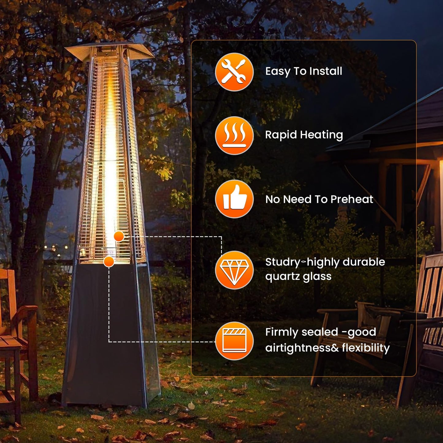 Patio Heater Glass Tube Replacement, 49.5 x 4" Patio Heater Replacement Parts with Ring, Outdoor Heater Replacement Parts for 4-Sided Pyramid Heater, Glass Tube Patio Heater for Hiland, fire sense