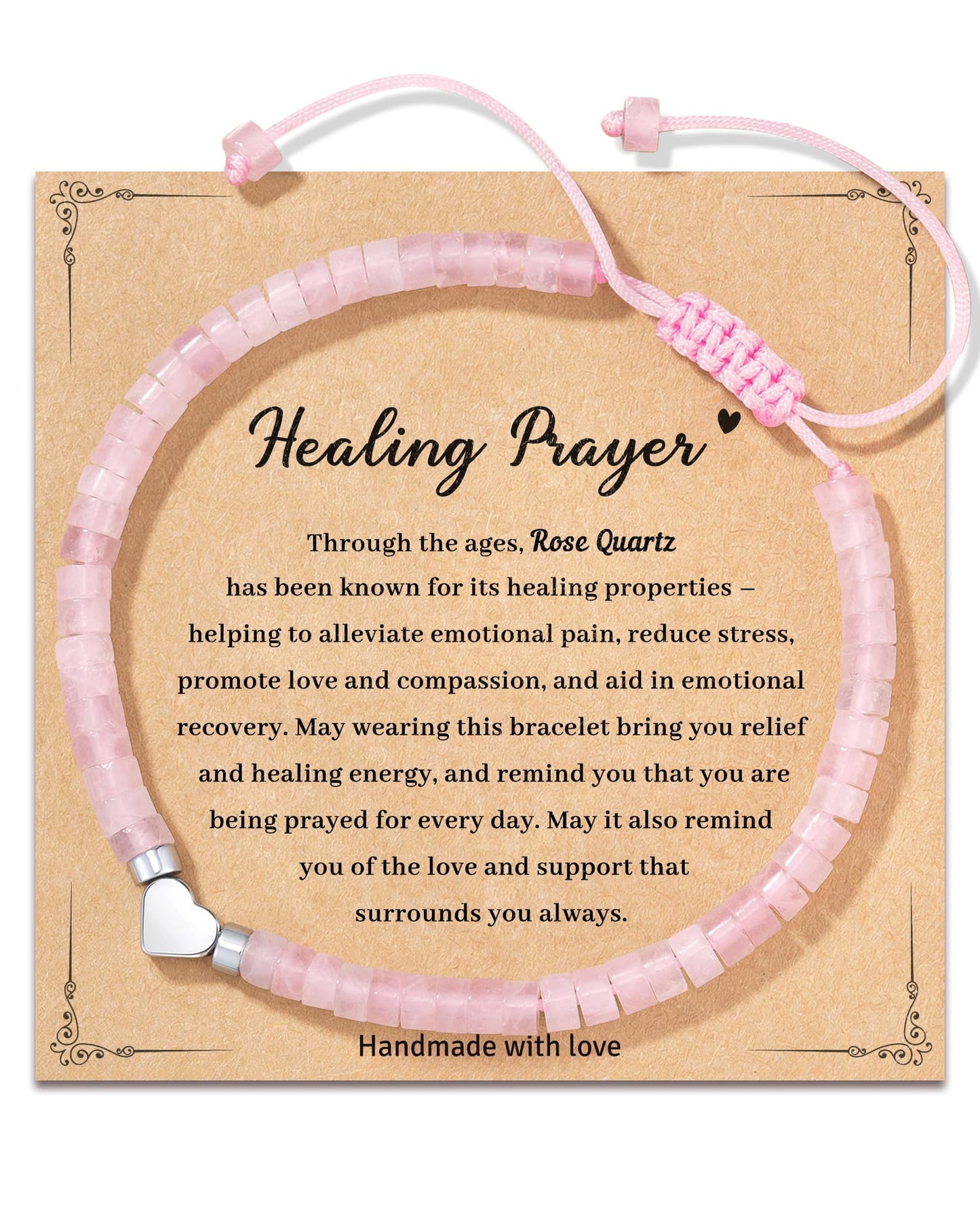 LAVEIR Healing Bracelets for Women - Rose Quartz Bracelet - Healing Prayers Crystal Bracelet, 4mm Natural Stone Stress Relief Beads Get Well Soon Gifts