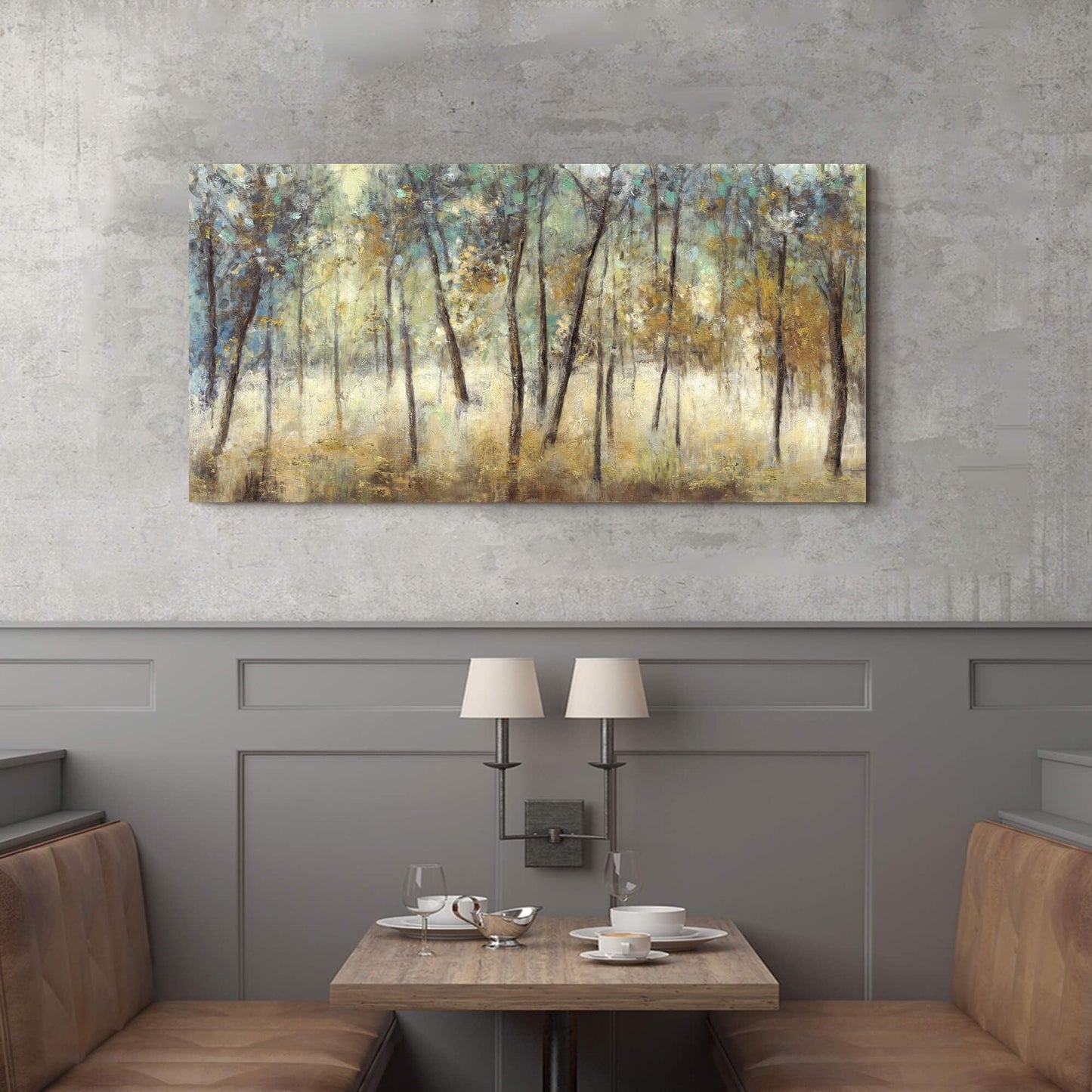 Tree Wall Art Canvas Painting: Forest Hand Painted Picture Abstract Nature Landscape Artwork Decor Modern Large Textured Print for Dining Room Bedroom Home Office
