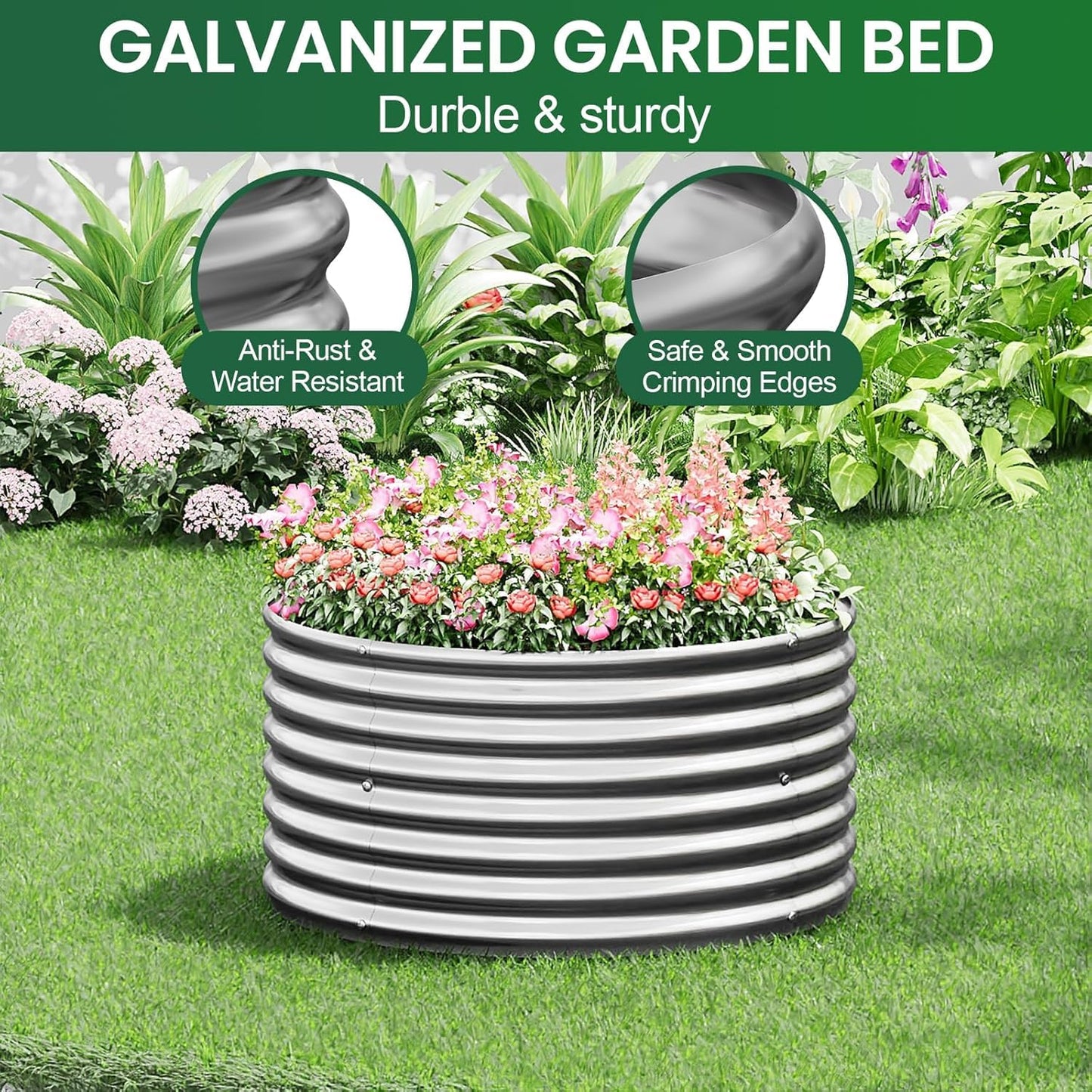 CATMANOR 4 Pack 2x2FT Round Corrugated Galvanized Steel Raised Garden Bed Outdoor, Metal Above Ground Garden Bed for Vegetables and Flowers, Raised Beds for Gardening-2x2FTx10Inch