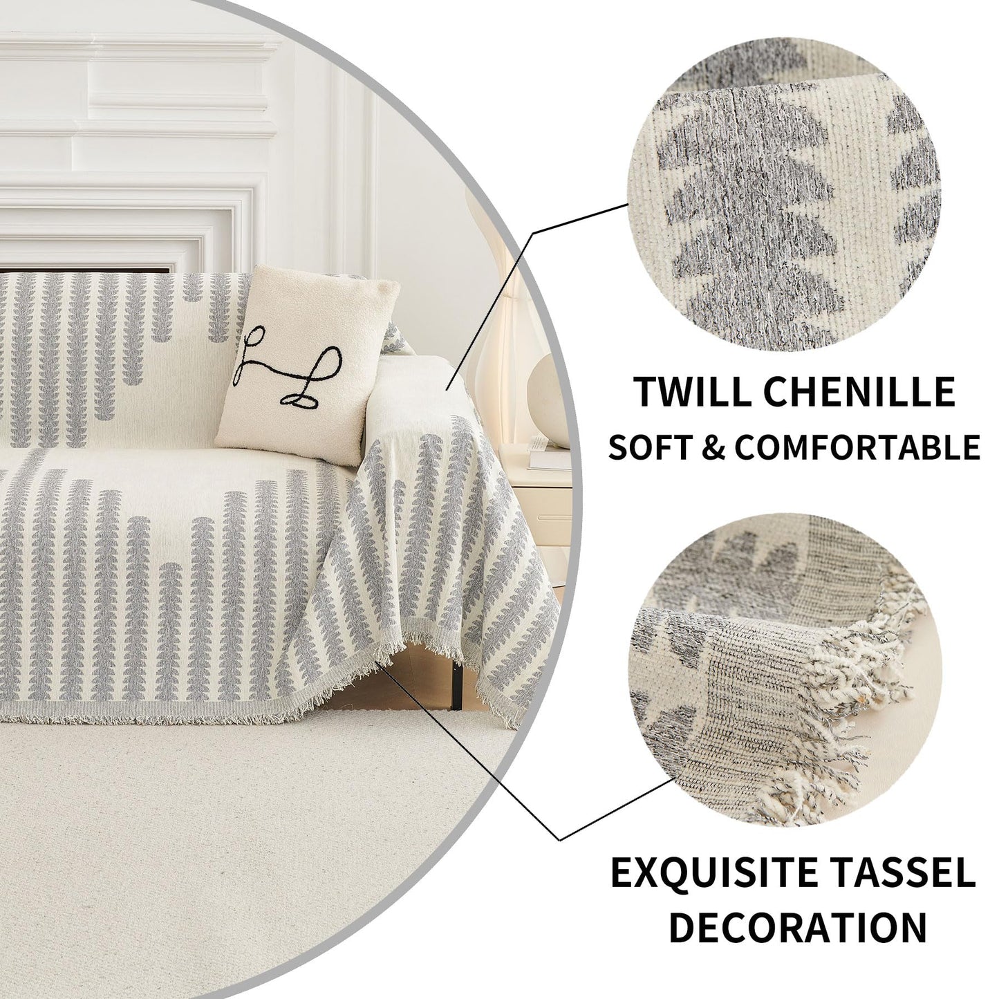 HAOMAIJIA Boho Sofa Covers Couch Covers for 3 Cushion Couch Sofa Pet Friendly Soft Thick Non Slip Couch Cover for Dogs Washable Sectional Couch Covers L Shape Furniture Protecto (Grey, 71"x118")