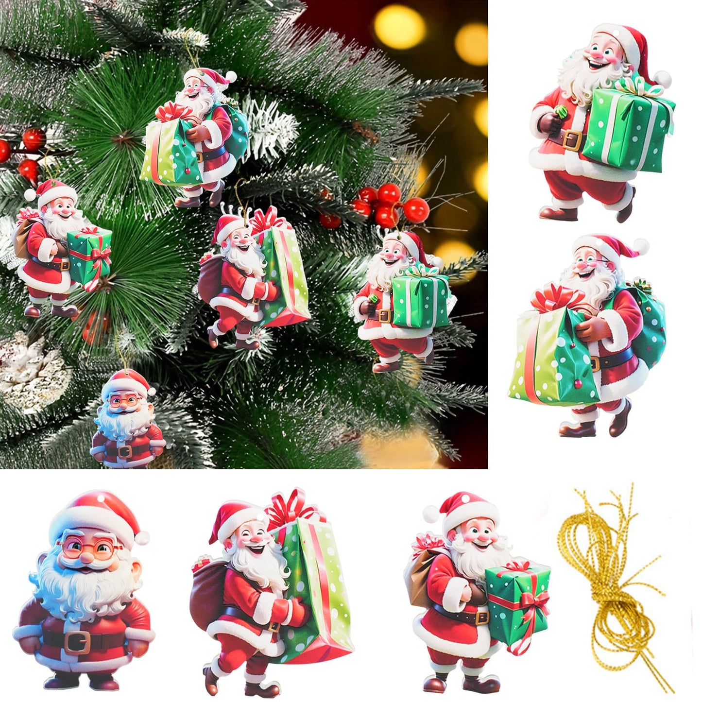 Santa Claus Ornaments 2025 Decoration Hanging Ornament, Acrylic Hanging Holiday Ornament Christmas Tree, Hanging Ornaments Christmas Decor Holiday Party Gifts (Santa Claus C)