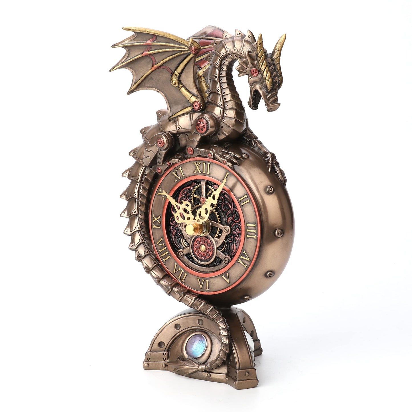 Veronese Design 9 Inch Steampunk Mechanical Dragon Clock Resin Sculpture Bronze Finish