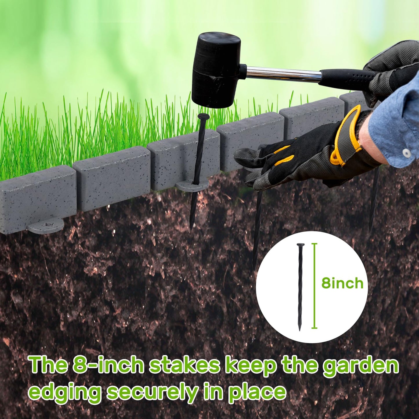 AGTEK Garden Edging 16FT Landscape Edging Kit 2.75 Inch Height Decorative Garden Border No Dig Lawn Border for Yard Flower Bed with 26 Stakes, Grey