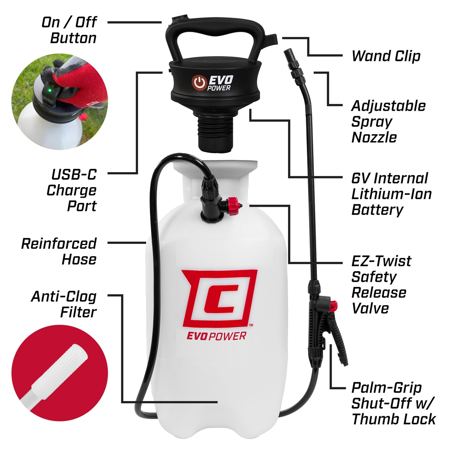 Chapin 28324 Battery Powered Sprayer, No More Pumping, Pressured Autosprayer, 2 Gallon, Lawn, Garden, Anti-Clog Filter, Adjustable Spray Nozzle, Spraying Plants, Watering, Weeds, Fertilizer and Pests