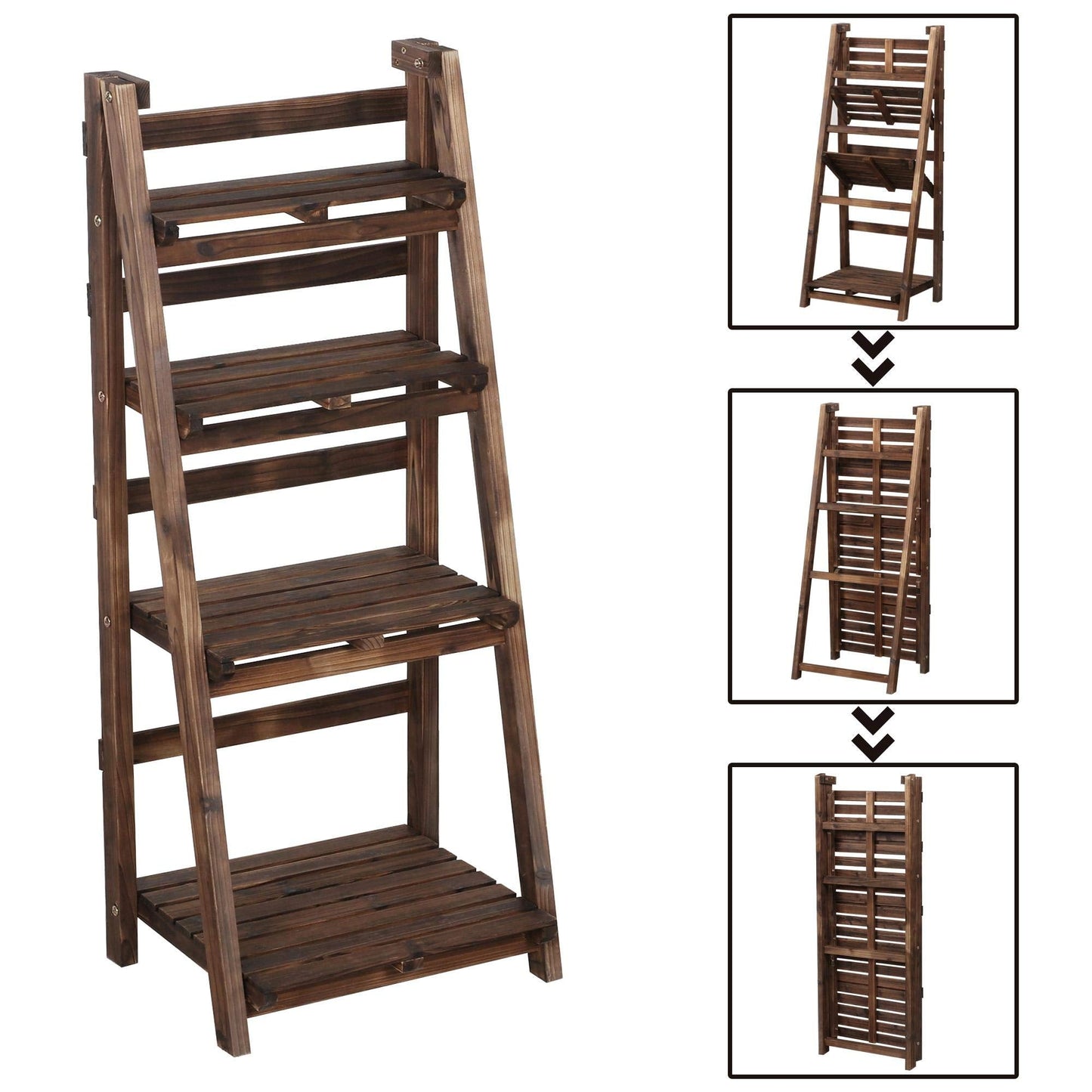 Yaheetech Foldable Ladder Shelf Wooden Plant Stand Indoor Outdoor Shelves No Assembly Flower Display Multi-Functional Shelves Outdoor Storage Shelf for Living Room/Garden/Office/Kitchen Brown