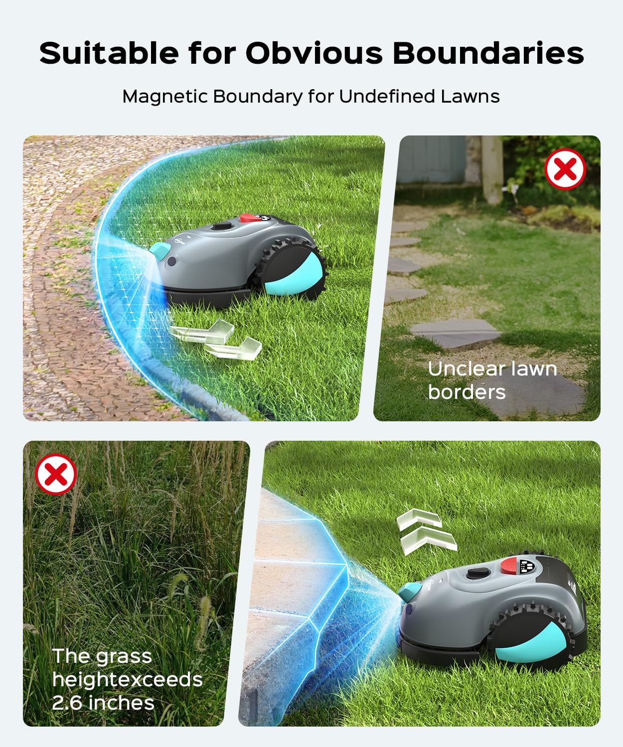 YARDCARE V100 Robot Lawn Mower with HD Vision Navigation, Smart Obstacle Detection, Collision Sensors, Adjustable Cutting Height, Low-Noise Operation—Perfect for Small Lawns up to 1,600 sq ft.