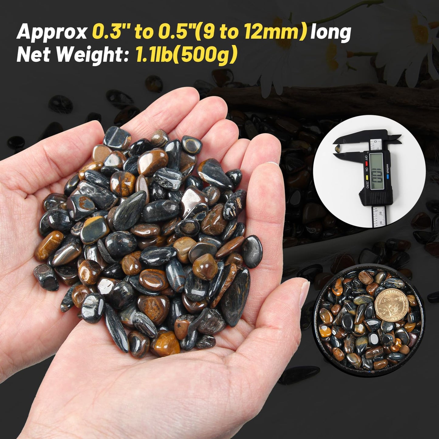 1.1lb Natural Crushed Blue Tiger Eye Crystal Tumbled Chips-Healing Crystals Chips Bulk, Crushed Crystal Gemstones for Crafts, Beautiful Package for Gift (Blue Tiger Eye)