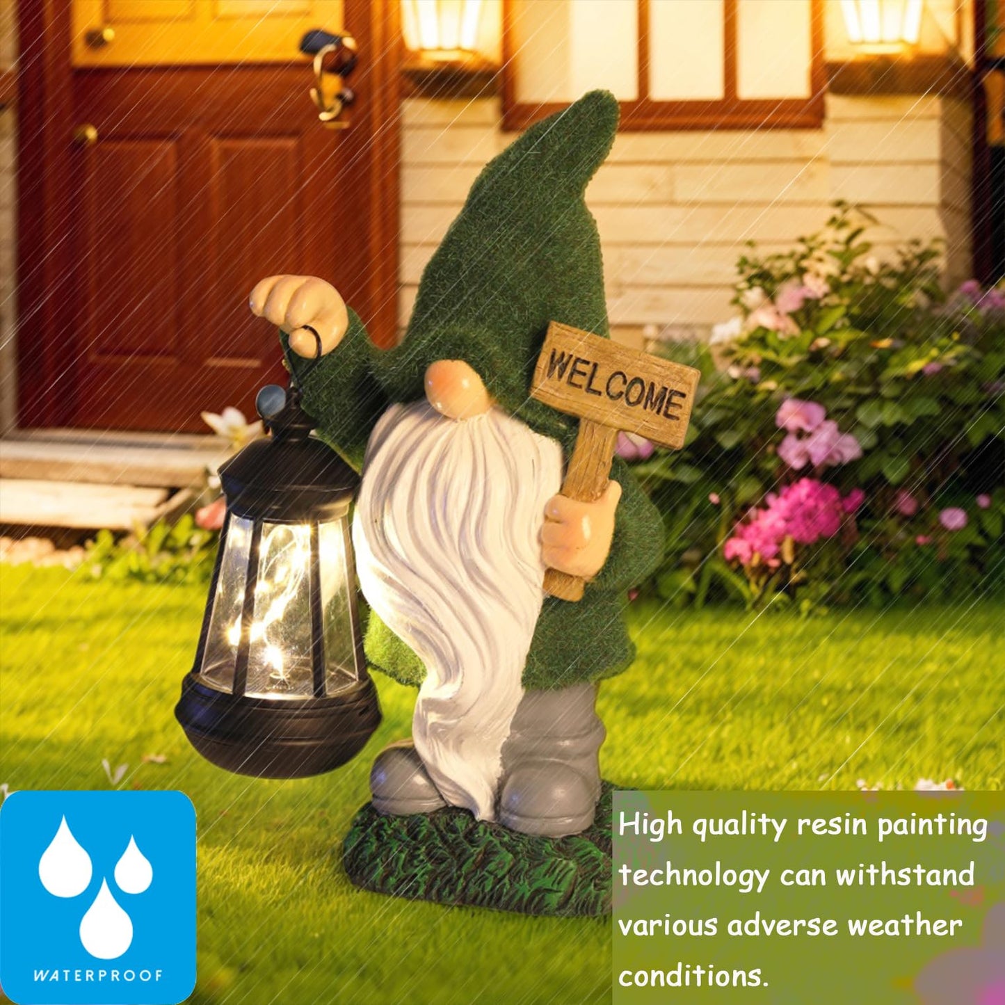 halp·ssfm St Patrick’s Day Green Garden Gnome Statue with Solar Lantern Welcome Sign Outdoor Decor for Porch Lawn Patio Yard Holiday Decorations Housewarming Gifts for Women