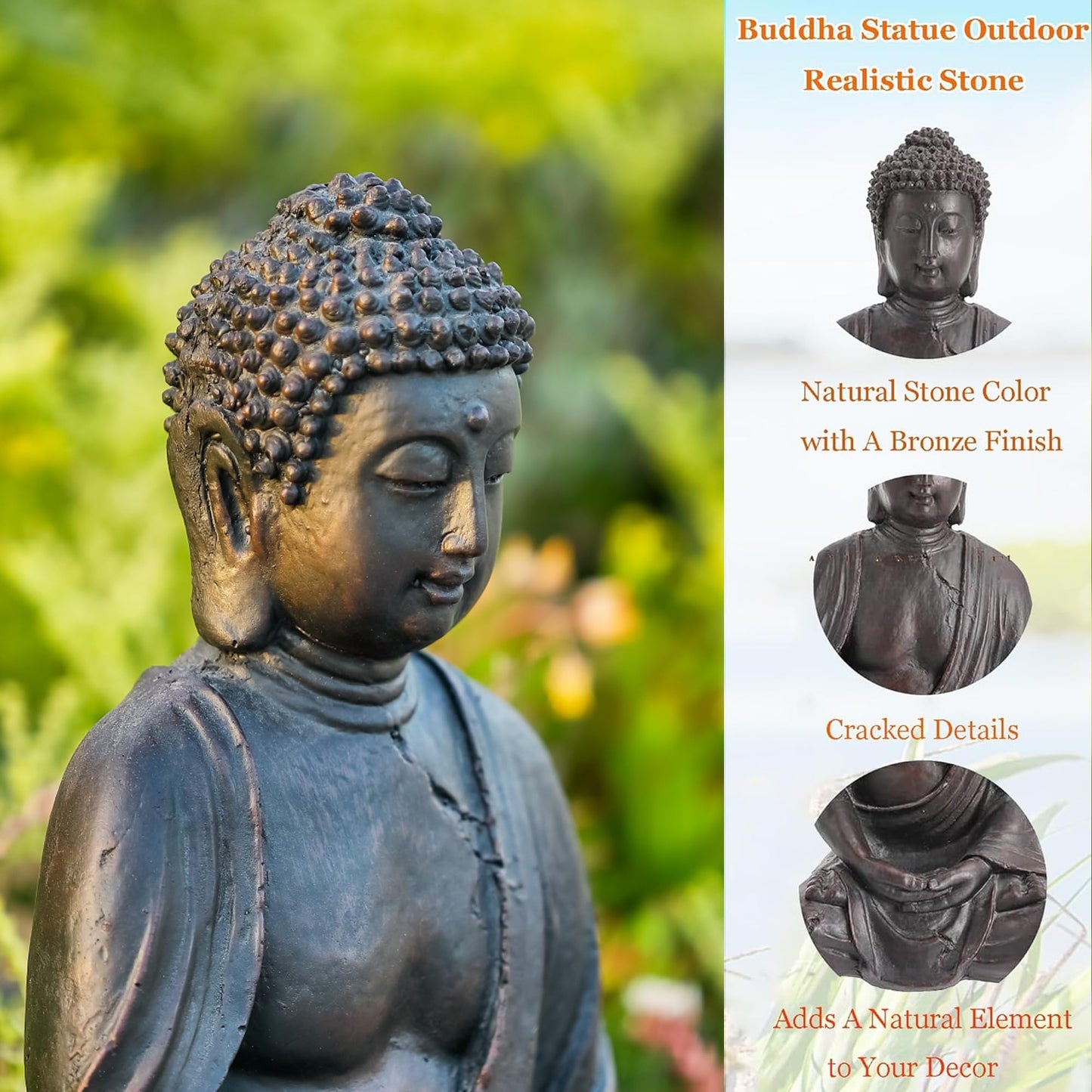 Phaxth 15" Buddha Statue Outdoor, Buddha Statues for Home Decor Indoor, Zen Decor Buda Garden Statues for Yard, Patio Gift