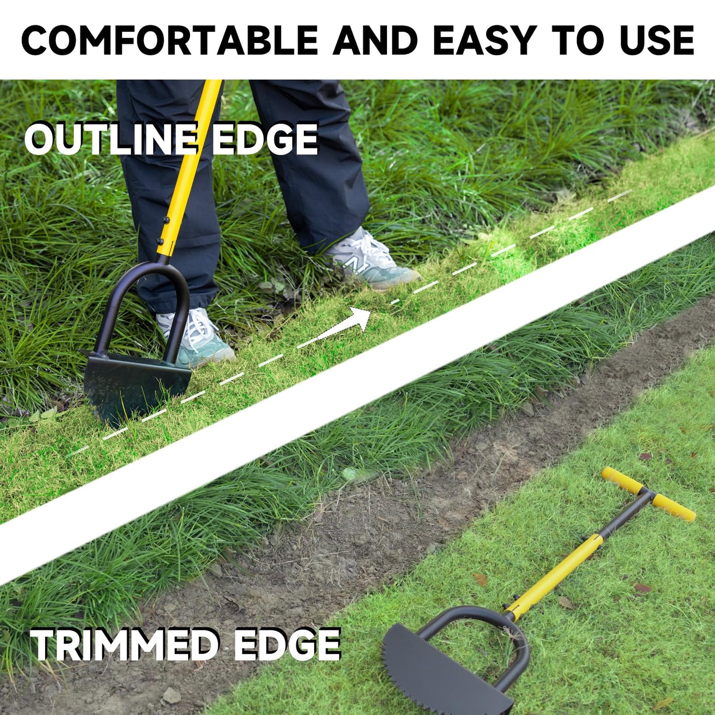BlumeTrec Manual Edger Lawn Tool with 38"-42" Adjustable Length, Saw-Tooth Border Edger with Wide Footplate Manganese Steel Blade, Garden Edging Tool for Flower Beds, Landscaping, Sidewalks, Yard