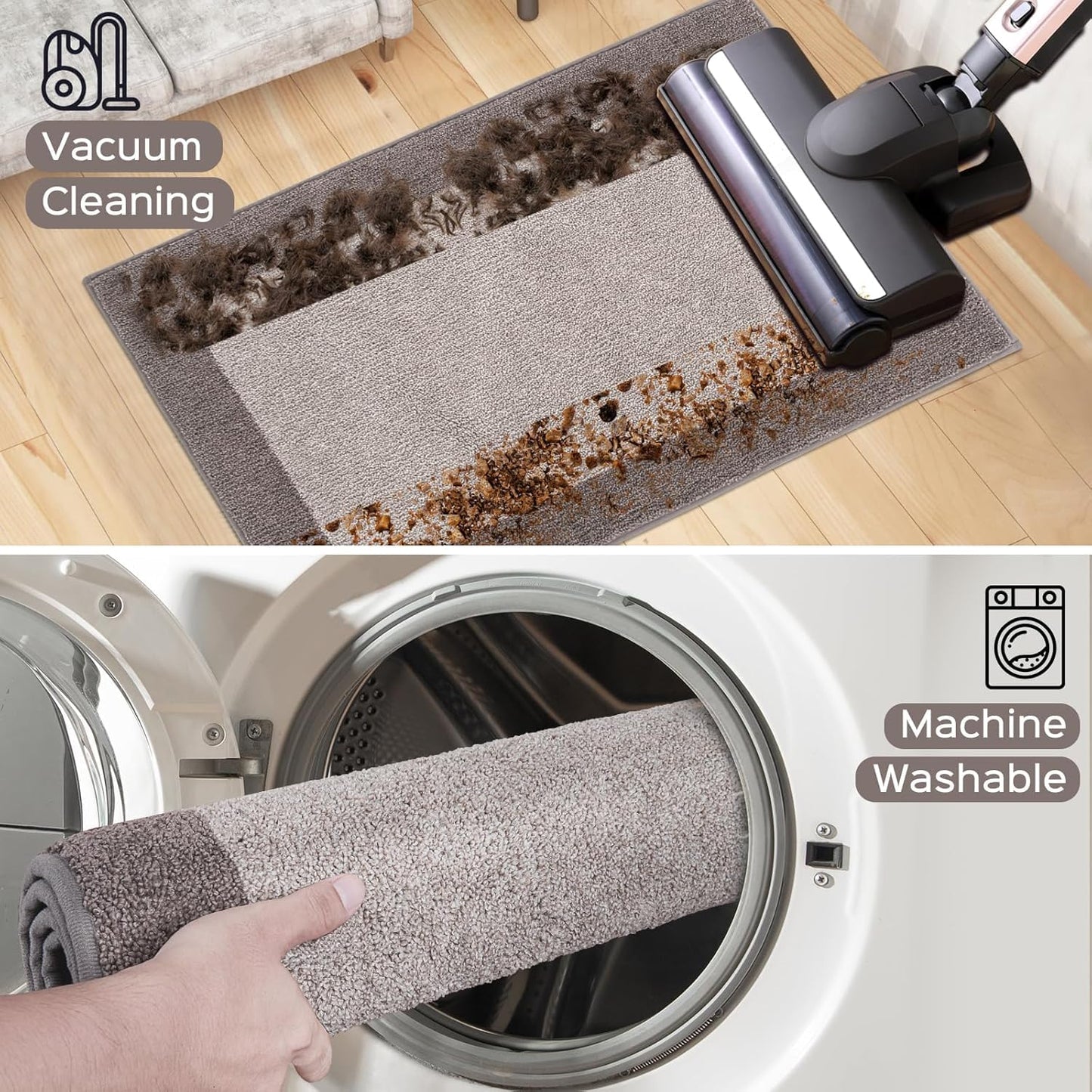 DOMUSTEX Machine Washable Kitchen Rug 24" x 96", Non Slip Kitchen Mat for Floor, Absorbent Entrance Runner Rug for Bedroom, Hallway, Bathroom, Door (Roll Packing)