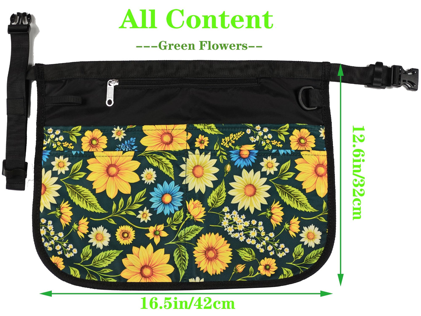 Bafelia Garden Apron for Women with 5 Pocket,Half Florist Apron Harvesting (Green Flowers)