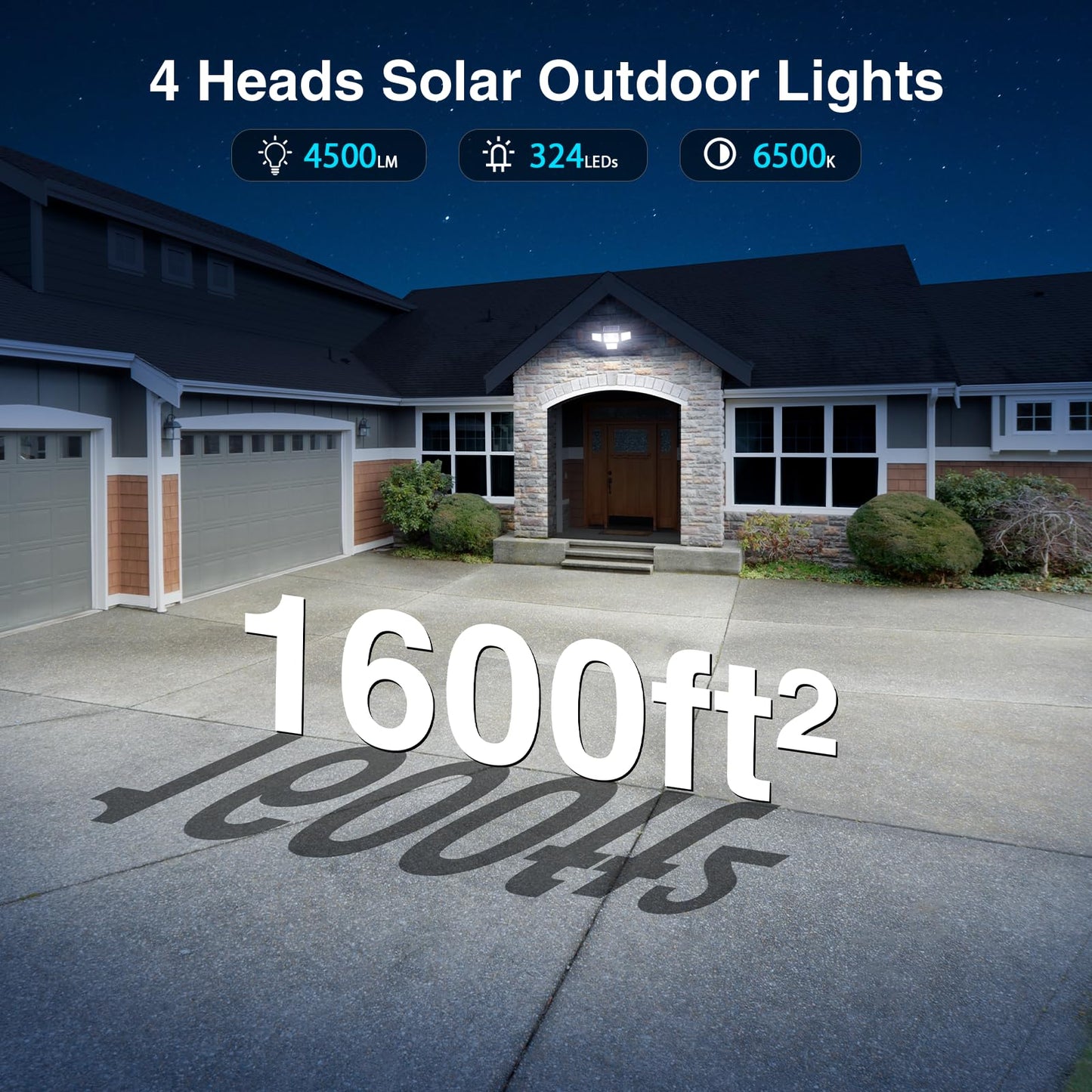SZPOWER 4500LM Solar Lights Outdoor Waterproof, 254 LED Solar Flood Lights Outdoor with 2 Motion Sensor, 4 Heads Security Light with Remote Control for Yard Outside House Garage 2 Pack