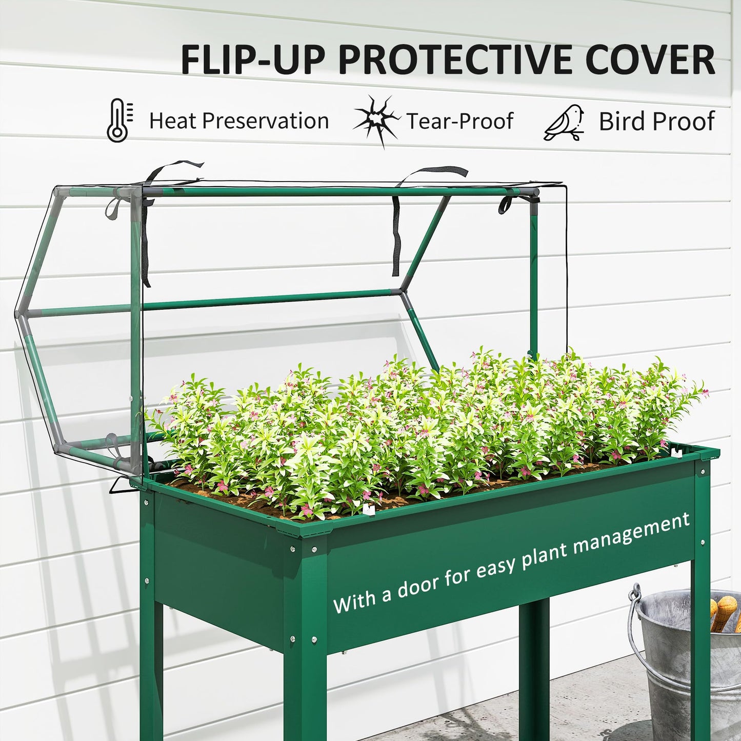 Outsunny Raised Garden Bed with Greenhouse Cover, Elevated Planter Box with Legs and Drainage Hole for Vegetables Flowers Herbs, 39.4" x 18.9" x 48.8", Green