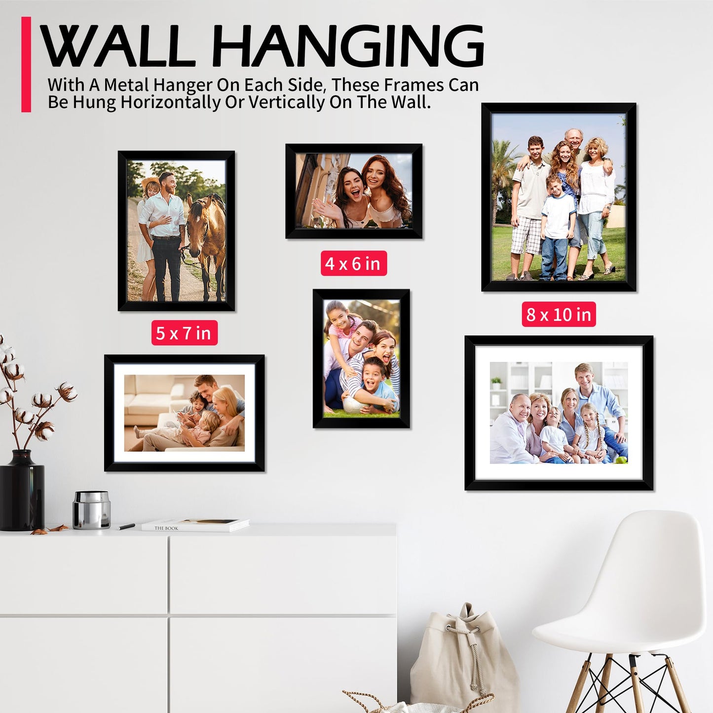 HOMERHYME 4x6 Picture Frames 2 Pack, 4 by 6 Black Photo Frame for Wall or Tabletop Display, Lightweight Poster Frame with HD Plexiglass, Horizontal or Vertical for Graduation Office Wall Home Decor
