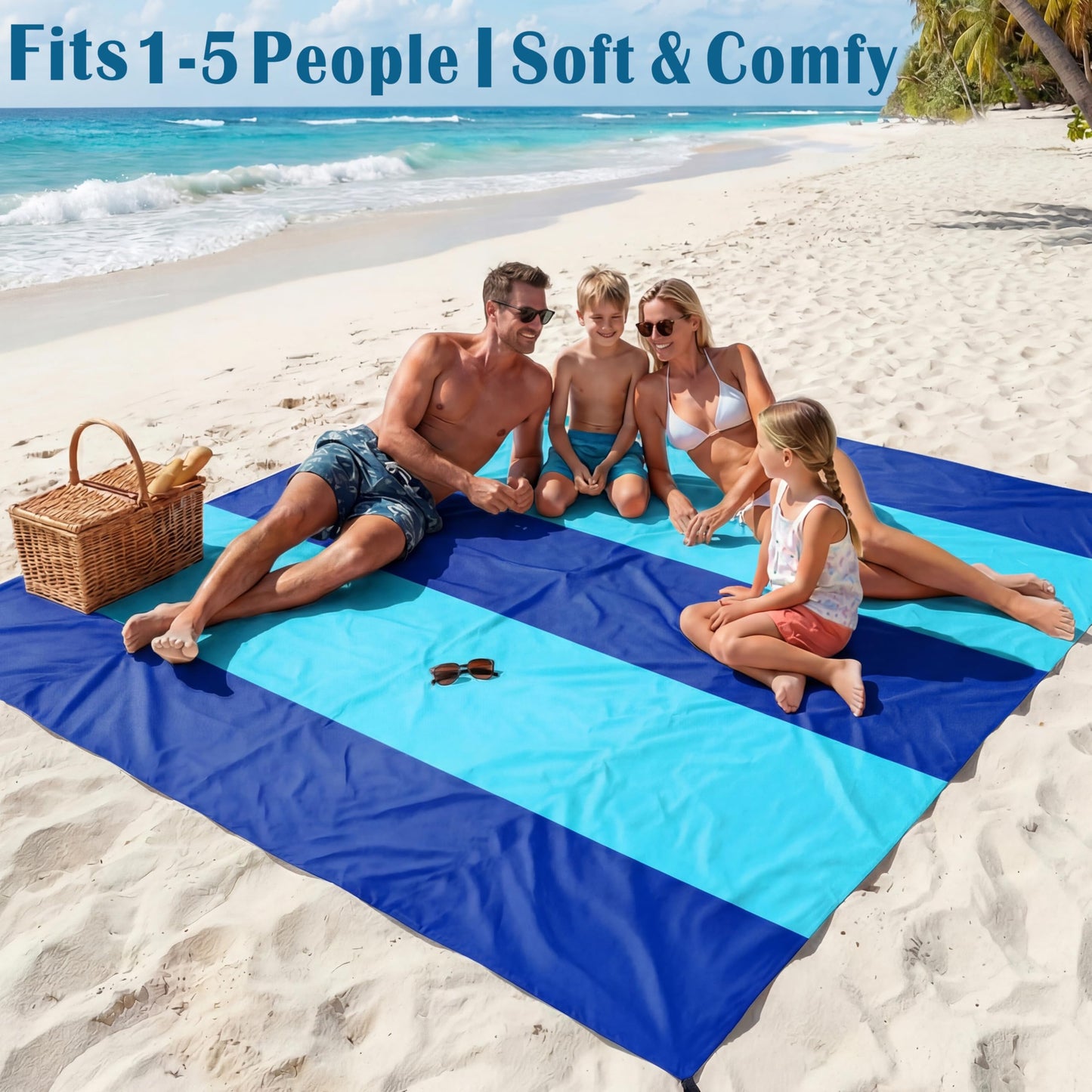 Famstar Beach Blanket Oversized Extra Large 78" X 81",Waterproof Sandproof Beach Blanket 1-7 Adults Lightweight Durable for Travel Camping Hiking Picnic