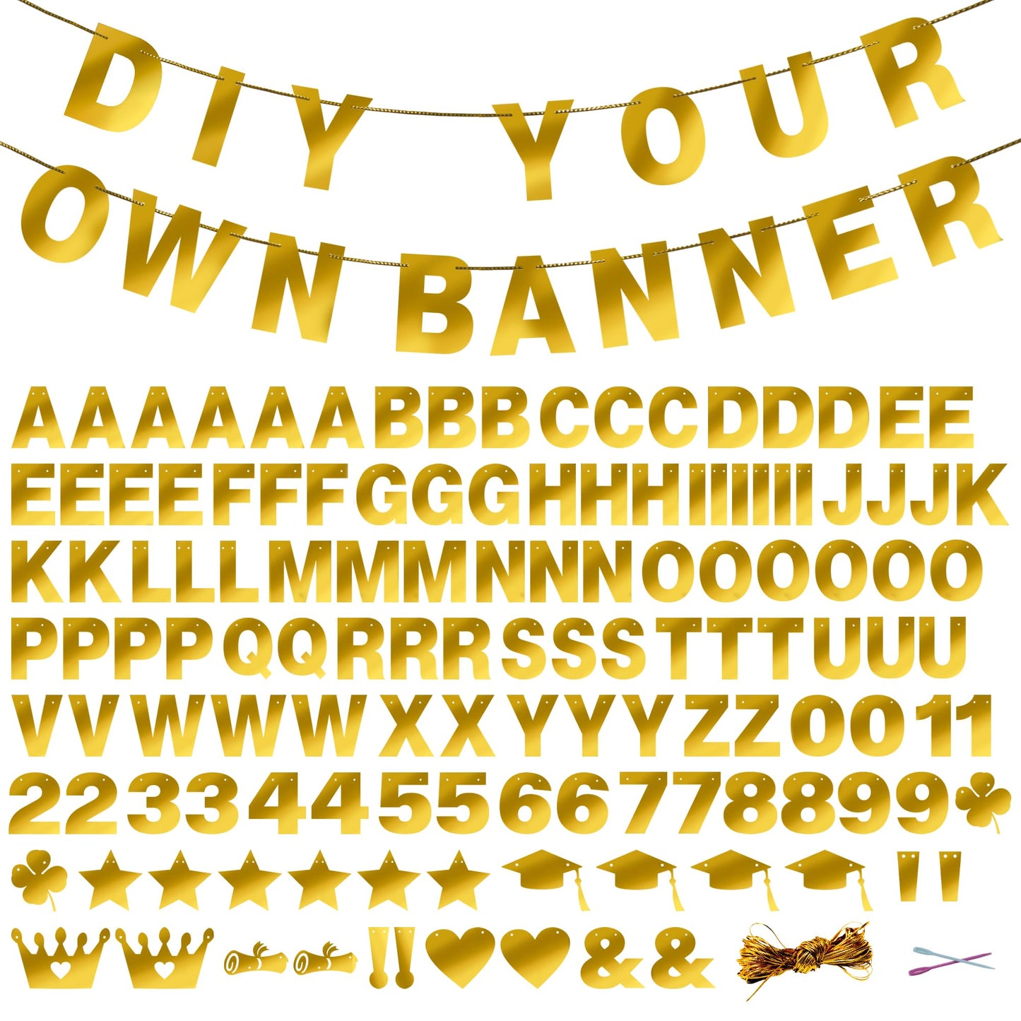 131 PCS Custom Banner DIY Letter Banners Personalized Banner for Birthday Congratulations Wedding Party Banners Golden 5-inch
