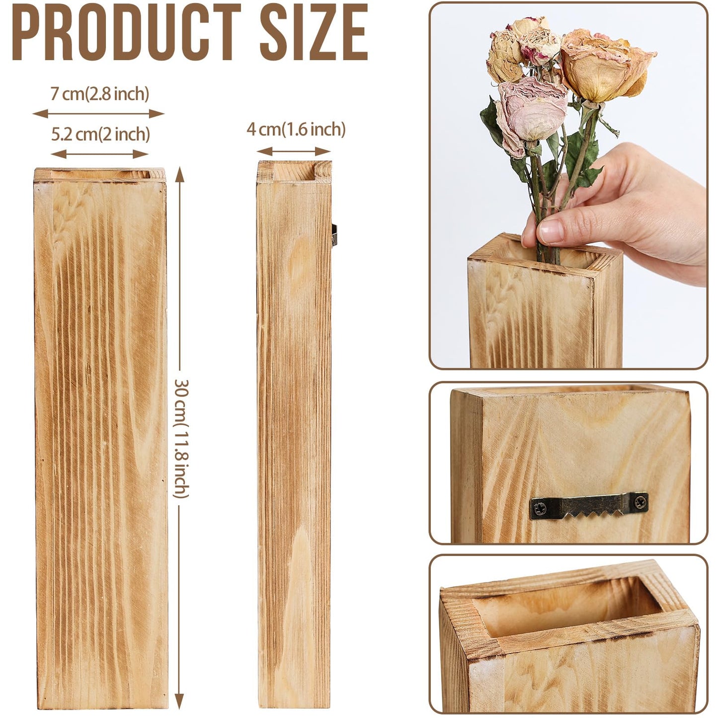 Sawoake Wooden Wall Planter Set of 4 - Modern Home Decor for Living Room, Bedroom, Bathroom - Walnut Finish Planter for Dried Flowers, Faux Greenery, Indoor Plants