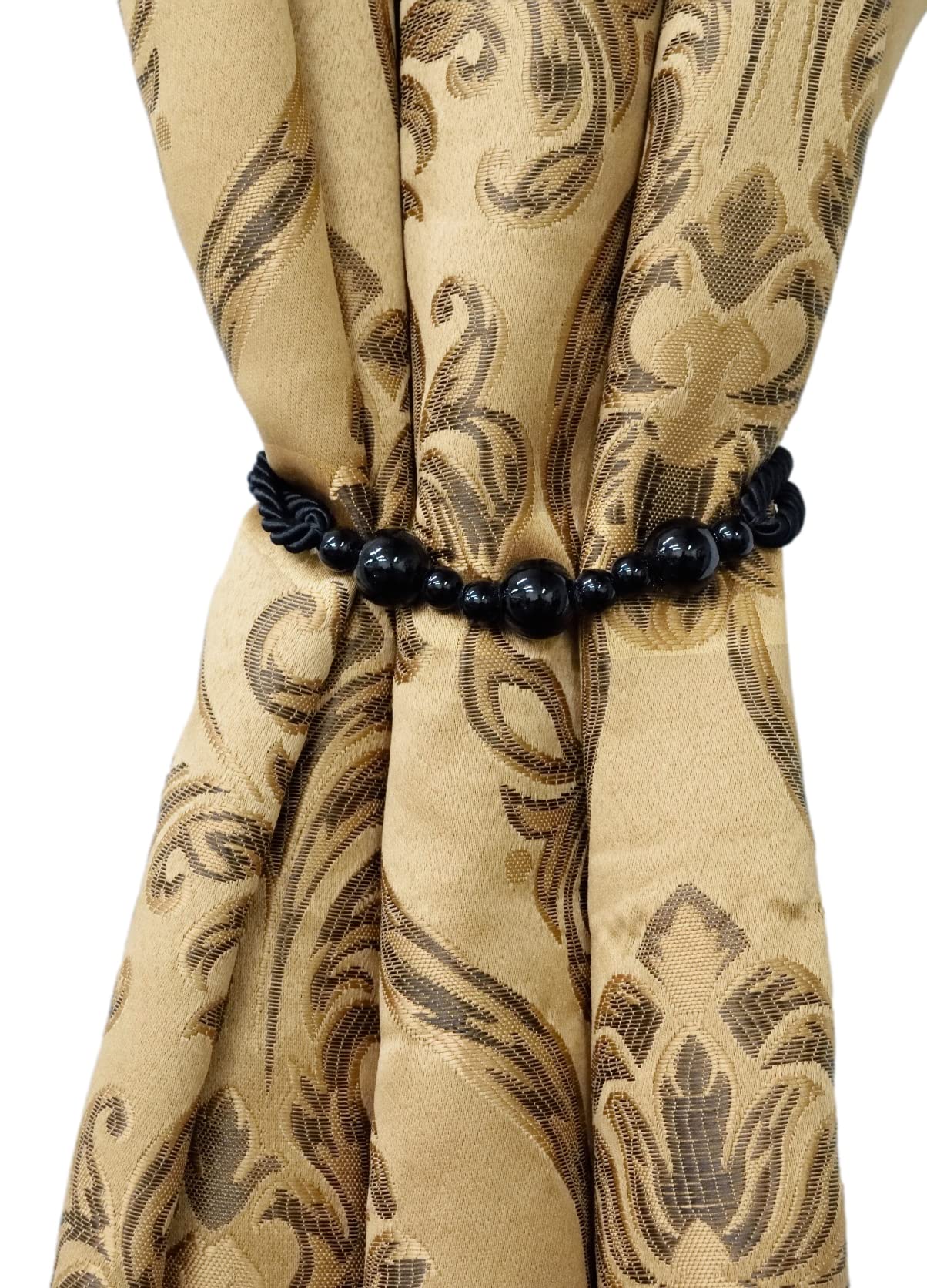 DÉCOPRO Beautiful Rope Curtain and Drapery Holdback Embellished with Glass Beads Tieback 26" Spread (66cm) 3/16" (0.5cm) Thick (Style# RTB9920BEADED) Pure Black #K9 (Jet Black) Pack of 4
