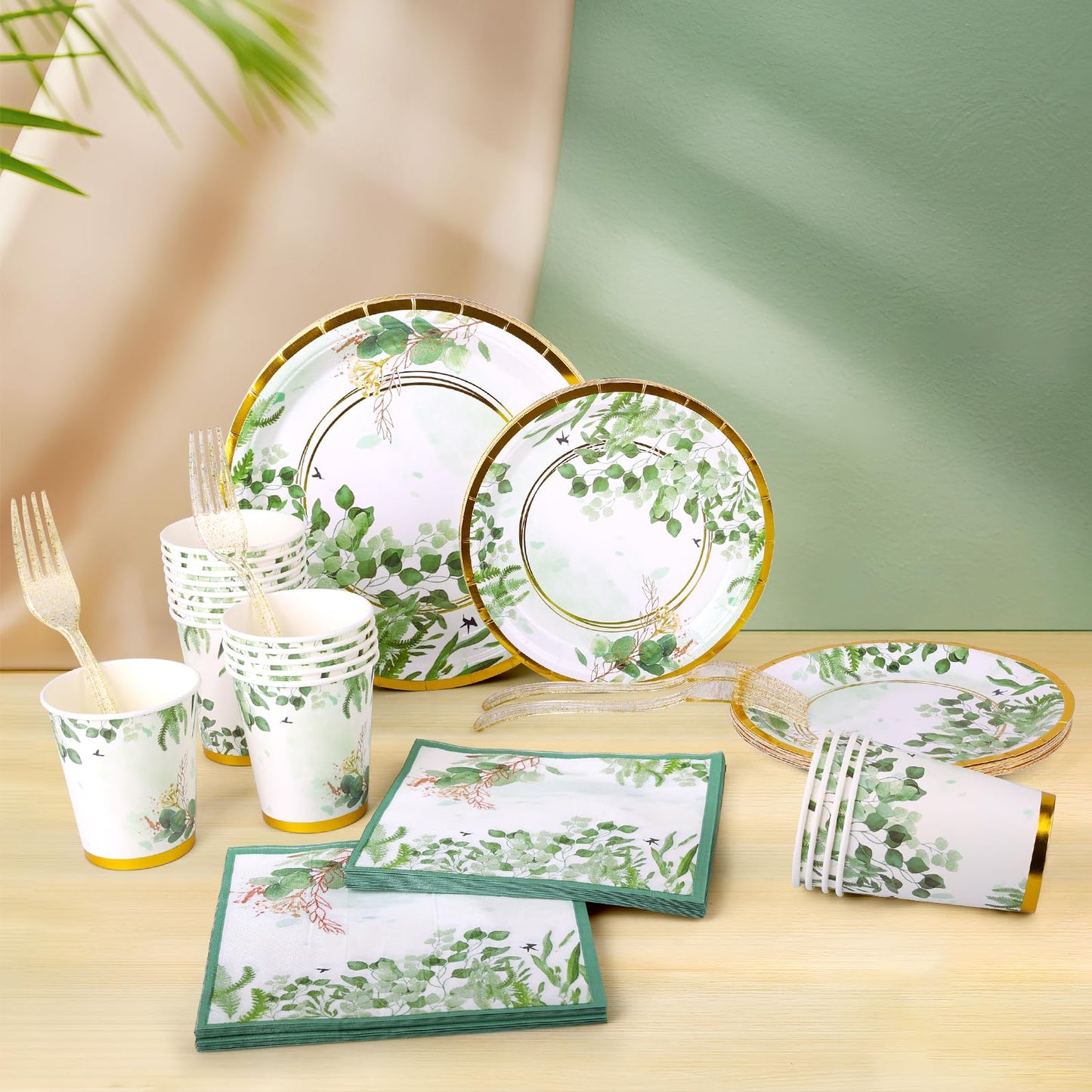 Etsutomy Sage Green Party Decoration, 126PCS Sage-Green Plates and Napkins Party Supplies, Spring Greenery Eucalyptus Leaves Disposable Dinnerware Decor for Wedding Birthday Baby Shower
