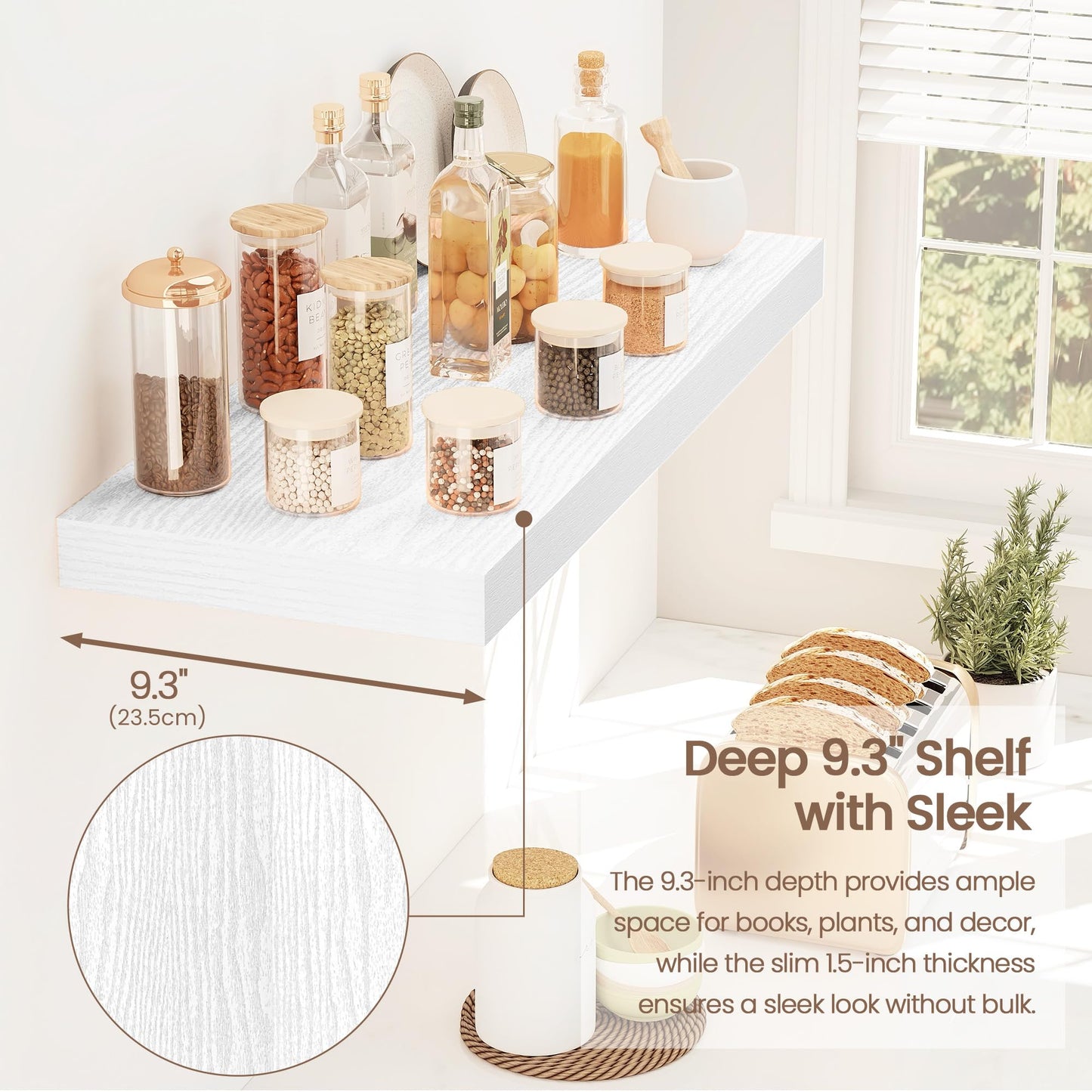 Vivelove White Floating Shelves for wall, 24 Inch Wall Display Shelves with Invisible Brackets, for Bathroom Living Room Kitchen Bedroom Office Farmhouse Home Decor, 24X9.3X1.5 - Set of 2, White