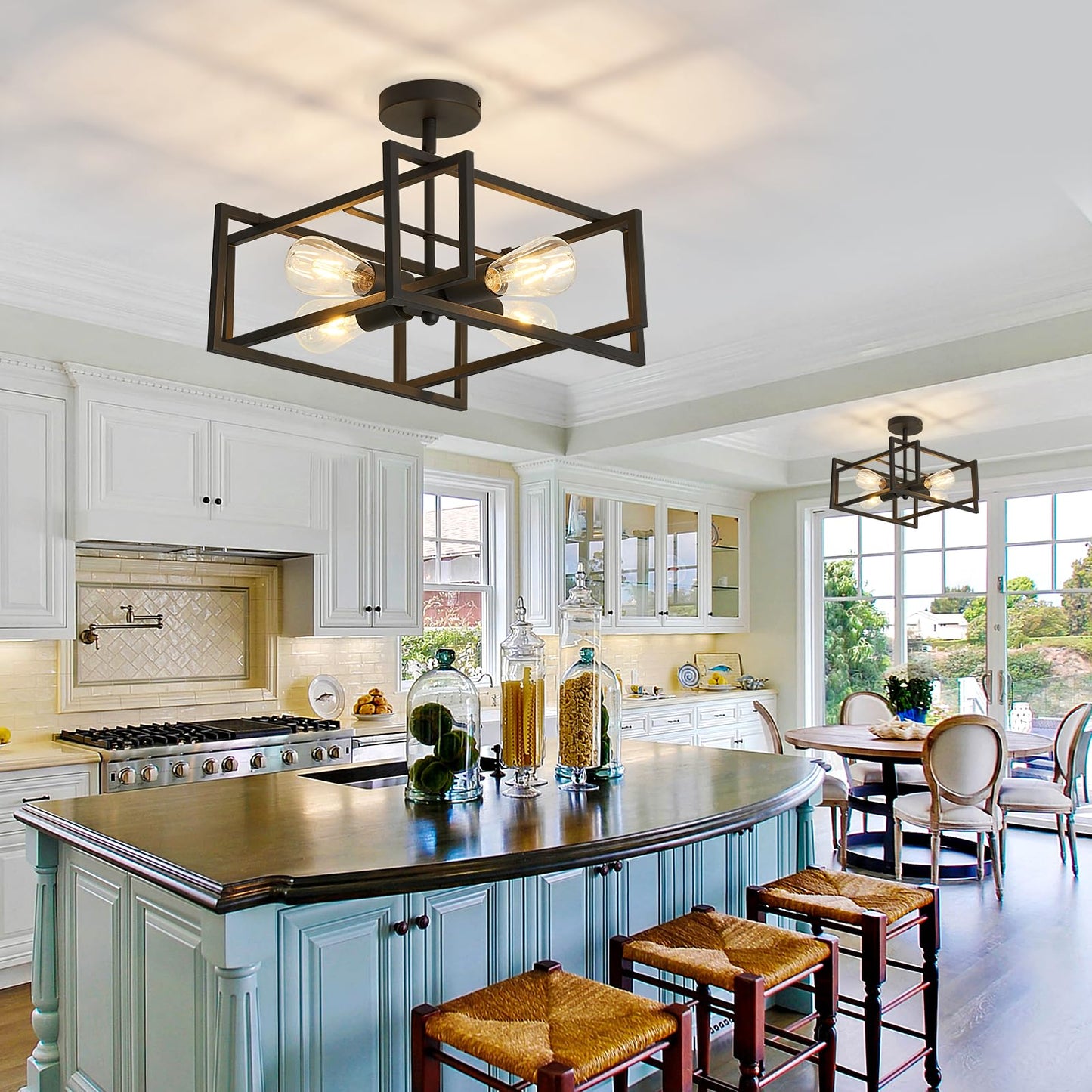 SZXYKEJI 2-Pack Close to Ceiling Light Modern Black Flush Mount Ceiling Light Fixture 18.89 Inch E26 Base Chandelier Lighting for Farmhouse Kitchen Island Dining Room Bedroom Foyer Entry