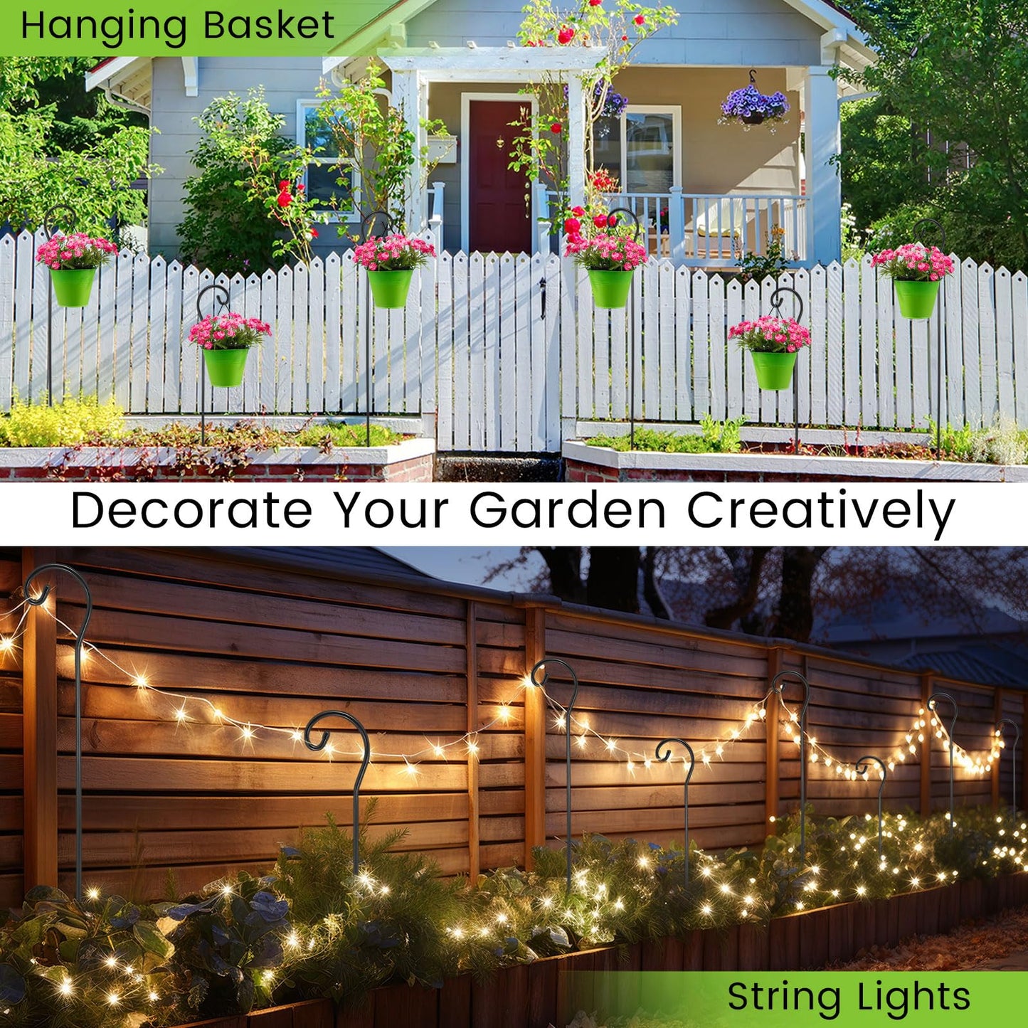 Hicarer 24 Pcs 18/25/31/46'' Adjustable Shepherds Hook Combination Outdoor Detachable Garden Metal Hook Stand for Hanging Bird Feeder Plant Mason Jars String Light Wind Chimes Wedding Decor