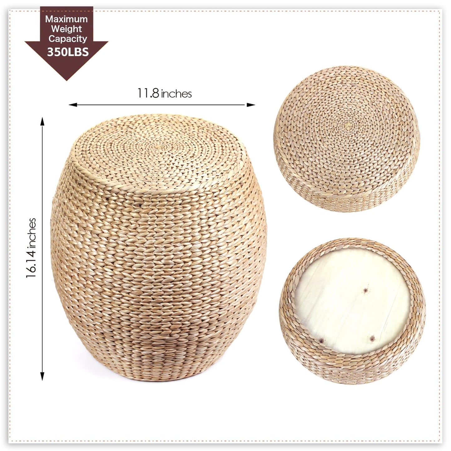 Round Poufs Ottoman,Hand Woven Natural Braided Cattail Ottomans Pouf for Patio,Home,Office,Living Room,Bedroom Indoor Outdoor Porch,Seagrass Footstool/Floor Accent Chair,Ottoman Foot Rest (Round)