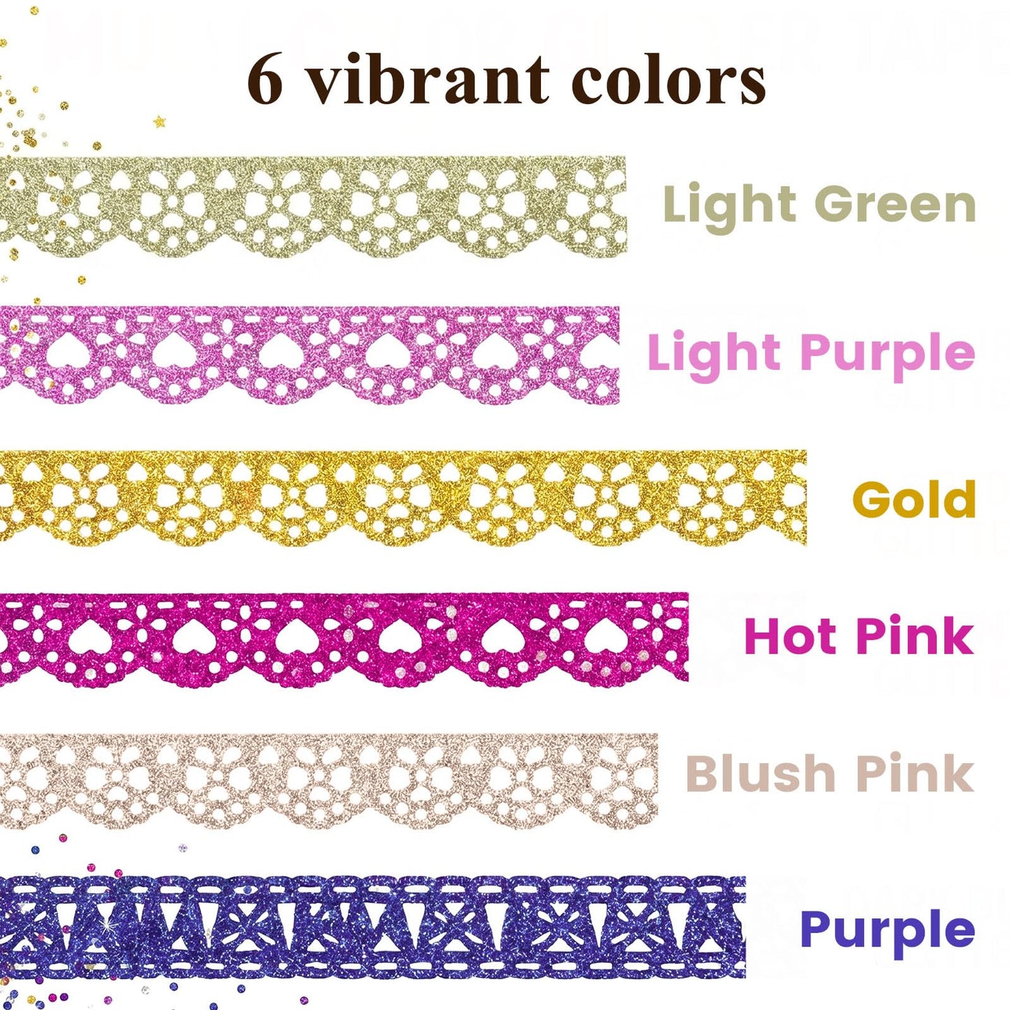 SallyFashion Decorative Washi Tape Set - 6Rolls Glitter Lace Washi Tape for Card Making Supplies, Scrapbook Craft Supplies, Aesthetic Journaling, DIY Craft Projects Gift Wrapping