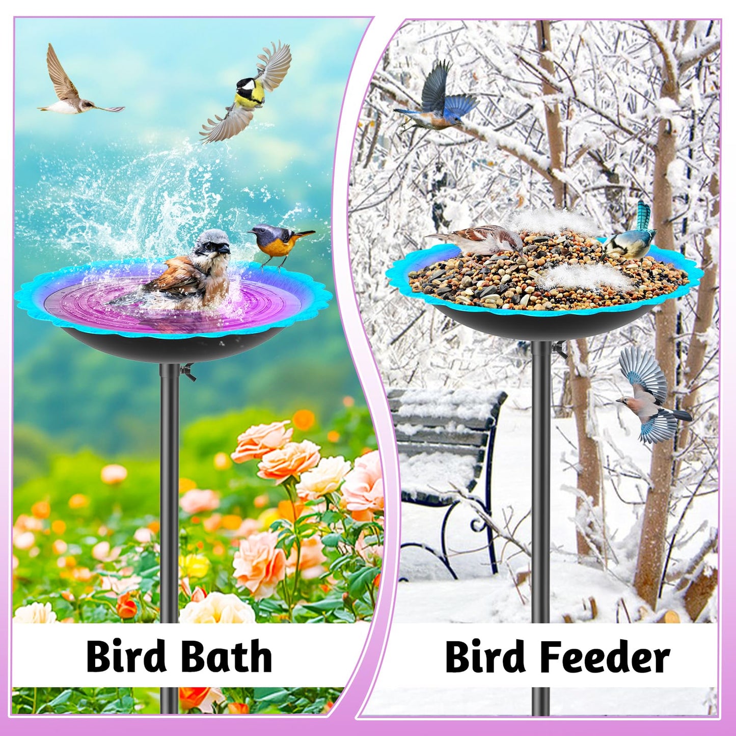 MeyRoliz Metal Bird Bath for Outside, Detachable Birdbath Birdfeeder Bowl, Freestanding Birdfeeders Bird Bath Bowl for Garden (Blue-Purple)