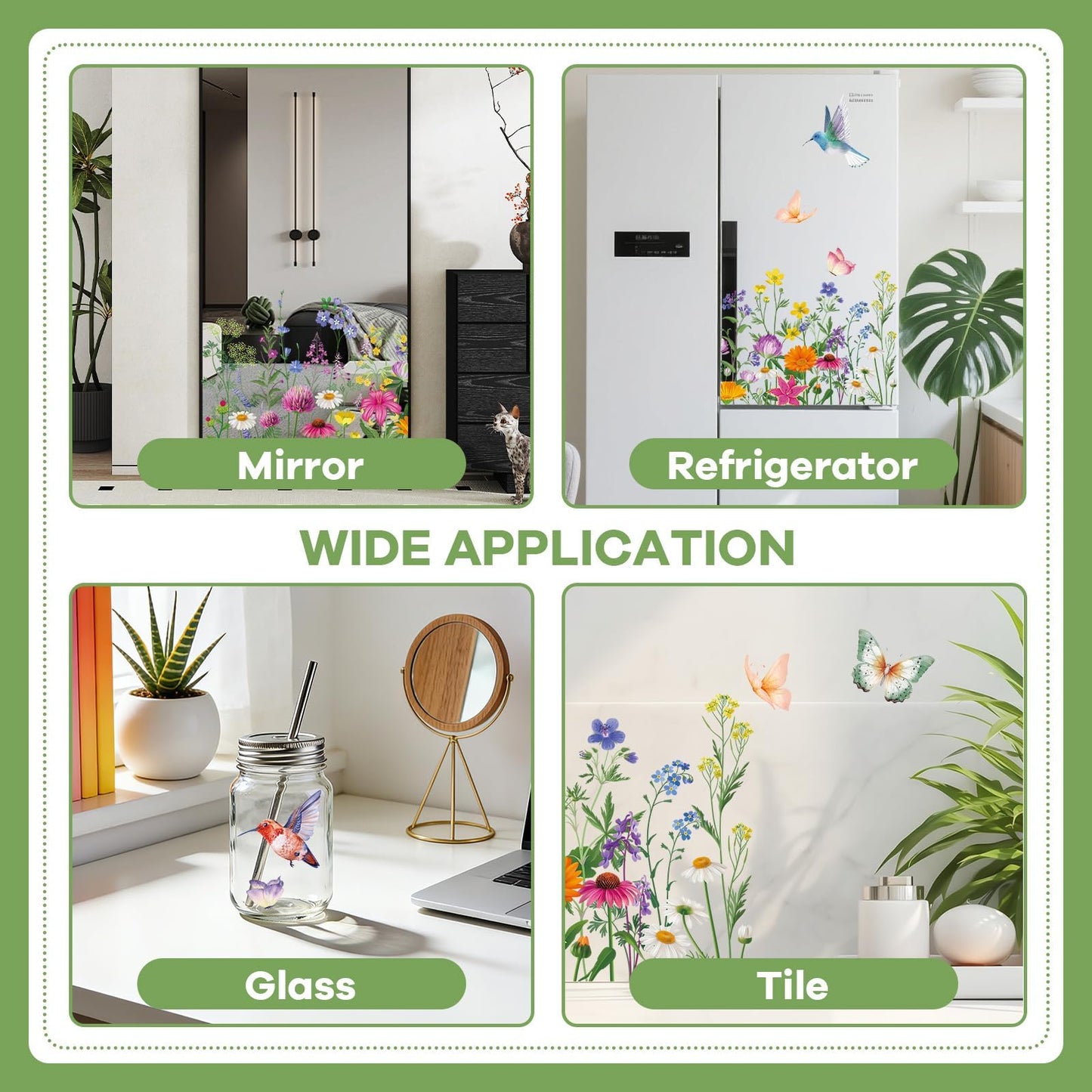 AhfuLife 9 Sheets Spring Window Clings, Larger Spring Flower Floral Butterfly Bird Window Stickers for Glass, Home, Office, School Party Decoration Spring Theme Supplies